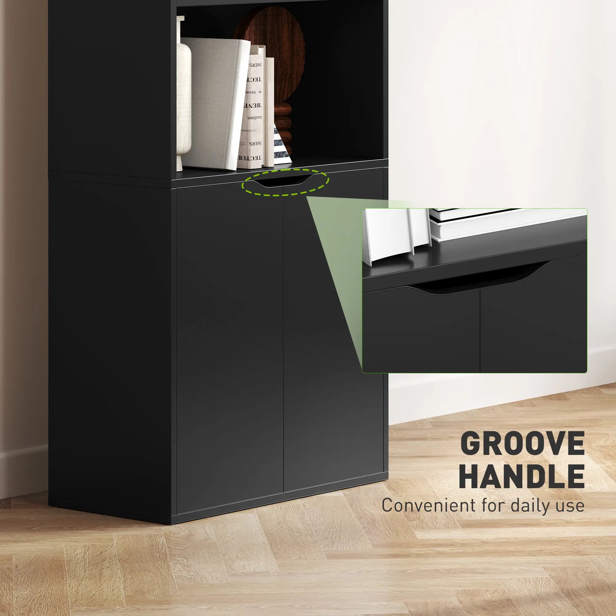 4-Tier Open Bookshelf with Doors, Home Office Storage, Black Bookcases With Doors at Gallery Canada