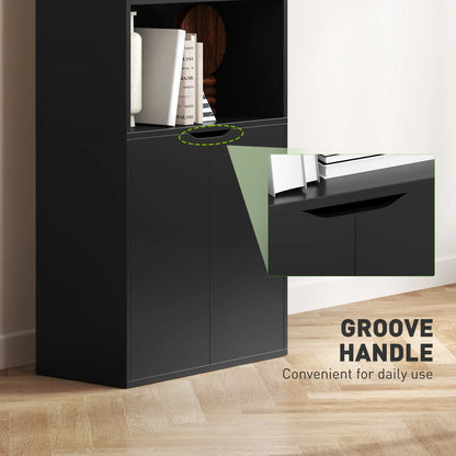 4-Tier Open Bookshelf with Doors, Home Office Storage, Black Bookcases With Doors at Gallery Canada