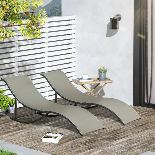 Foldable Pool Chaise Lounge Set of 2, 264lbs Capacity, Light Grey