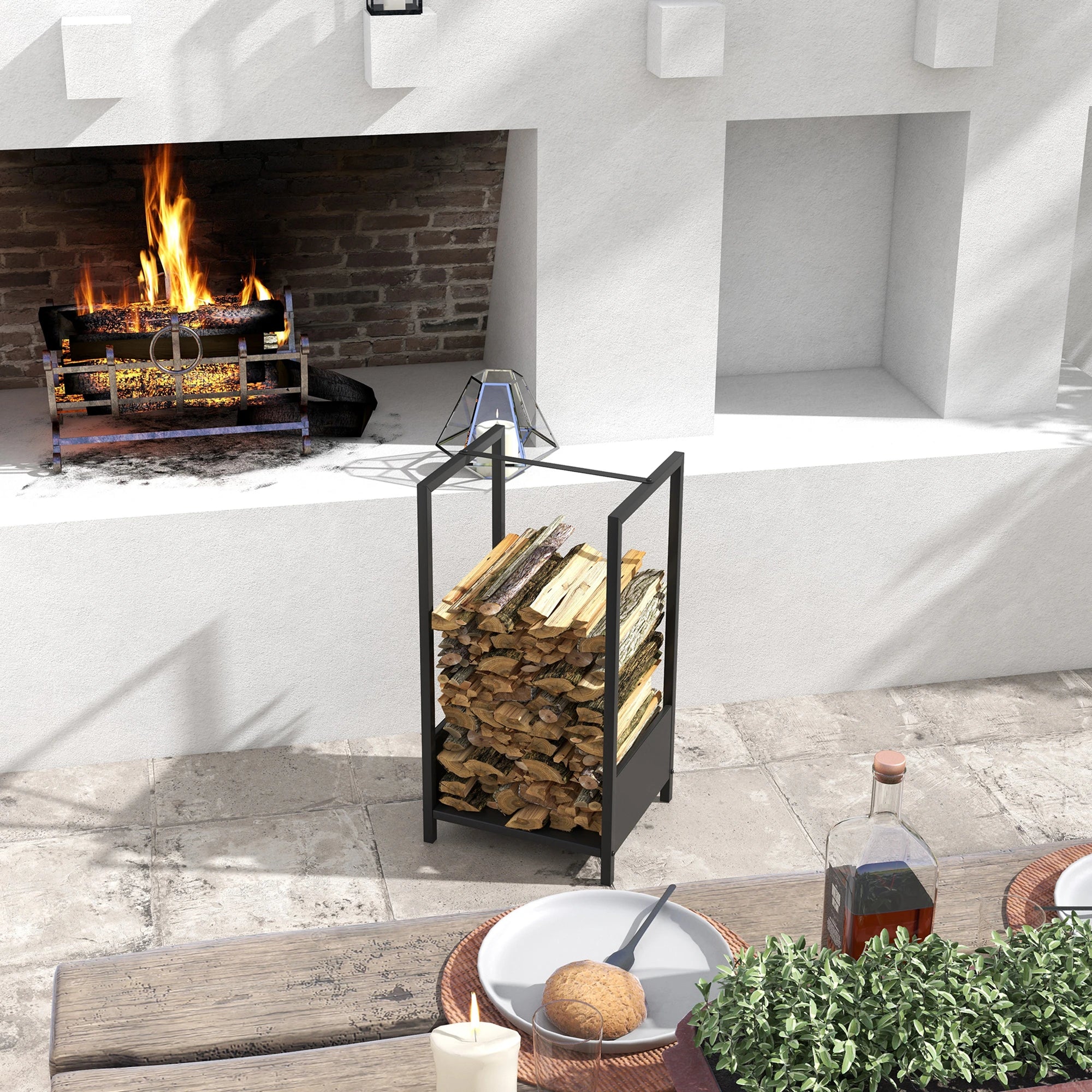 Firewood Rack, Log Holder, Indoor Outdoor Wood Storage, 15.4