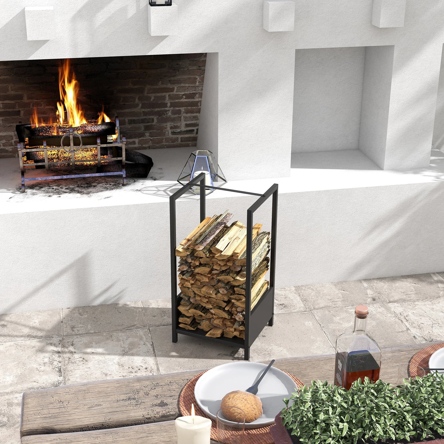 Firewood Rack, Log Holder, Indoor Outdoor Wood Storage, 15.4" x 13.8" x 29.9", Black Firewood Racks at Gallery Canada