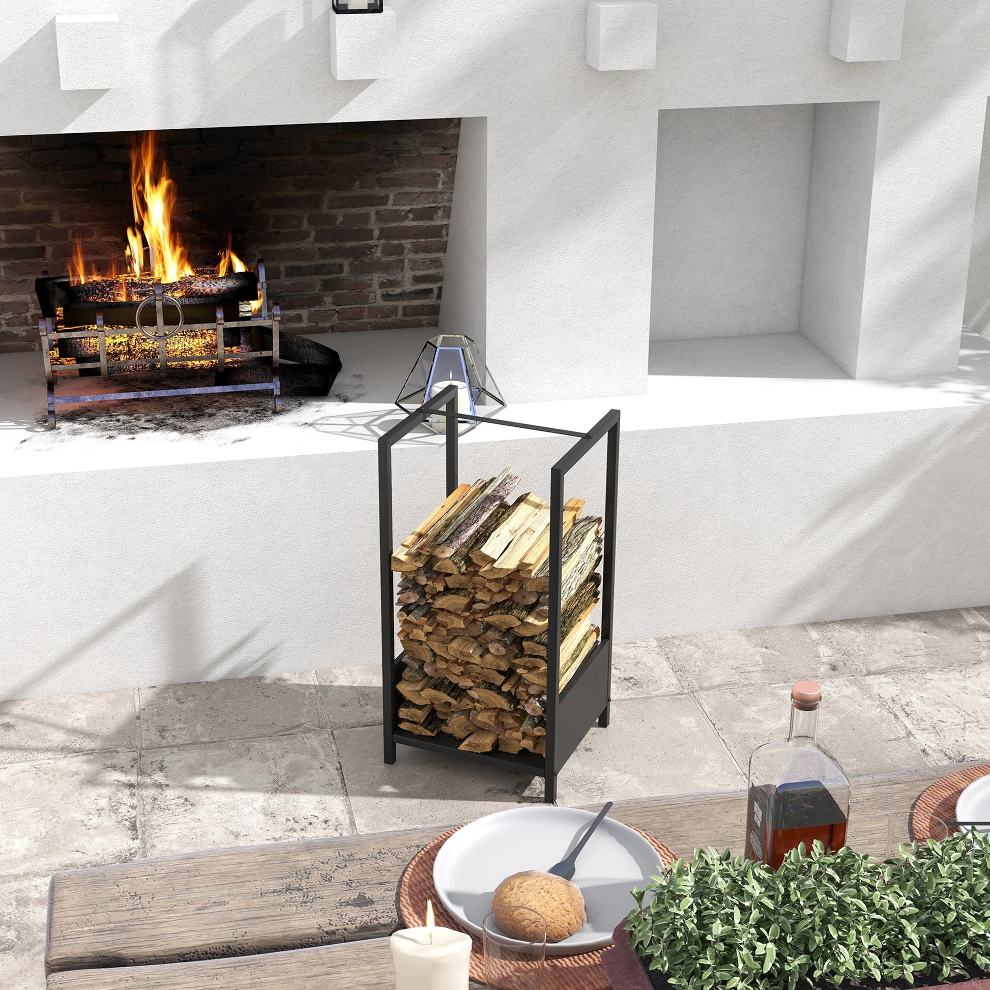 Firewood Rack, Log Holder, Indoor Outdoor Wood Storage, 15.4" x 13.8" x 29.9", Black Firewood Racks at Gallery Canada