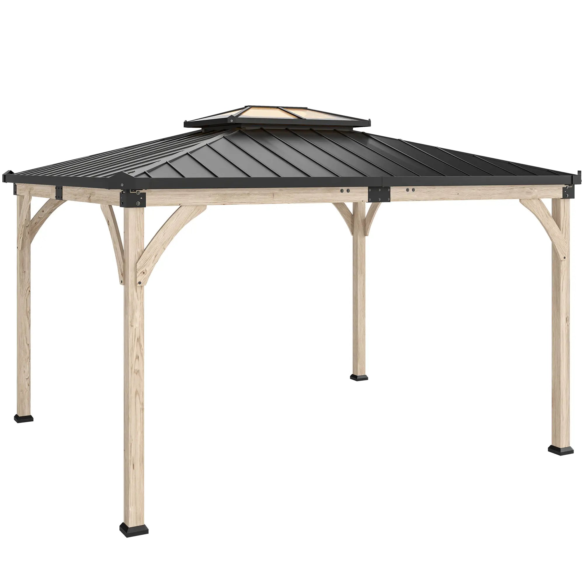 12' x 14' Hardtop Gazebo, Galvanized Steel Roof, Wood Frame, Light Walnut Gazebos at Gallery Canada