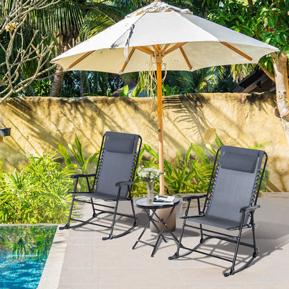 3pc Patio Rocking Chair Set, Folding Outdoor Chairs, Table, Grey Outdoor Rocking Chairs at Gallery Canada