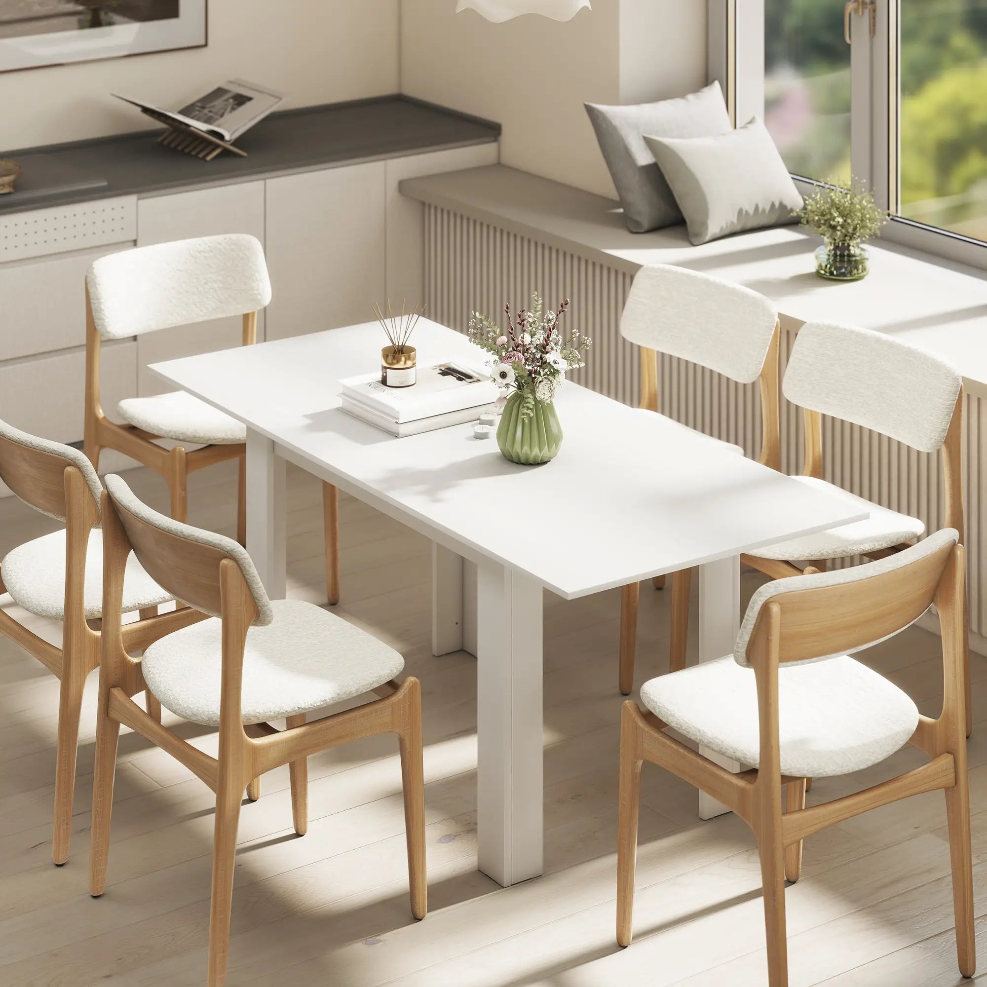 Modern Extendable Dining Table, 55.1 x 31.5 in, For 6-8 People, White Dining Tables at Gallery Canada