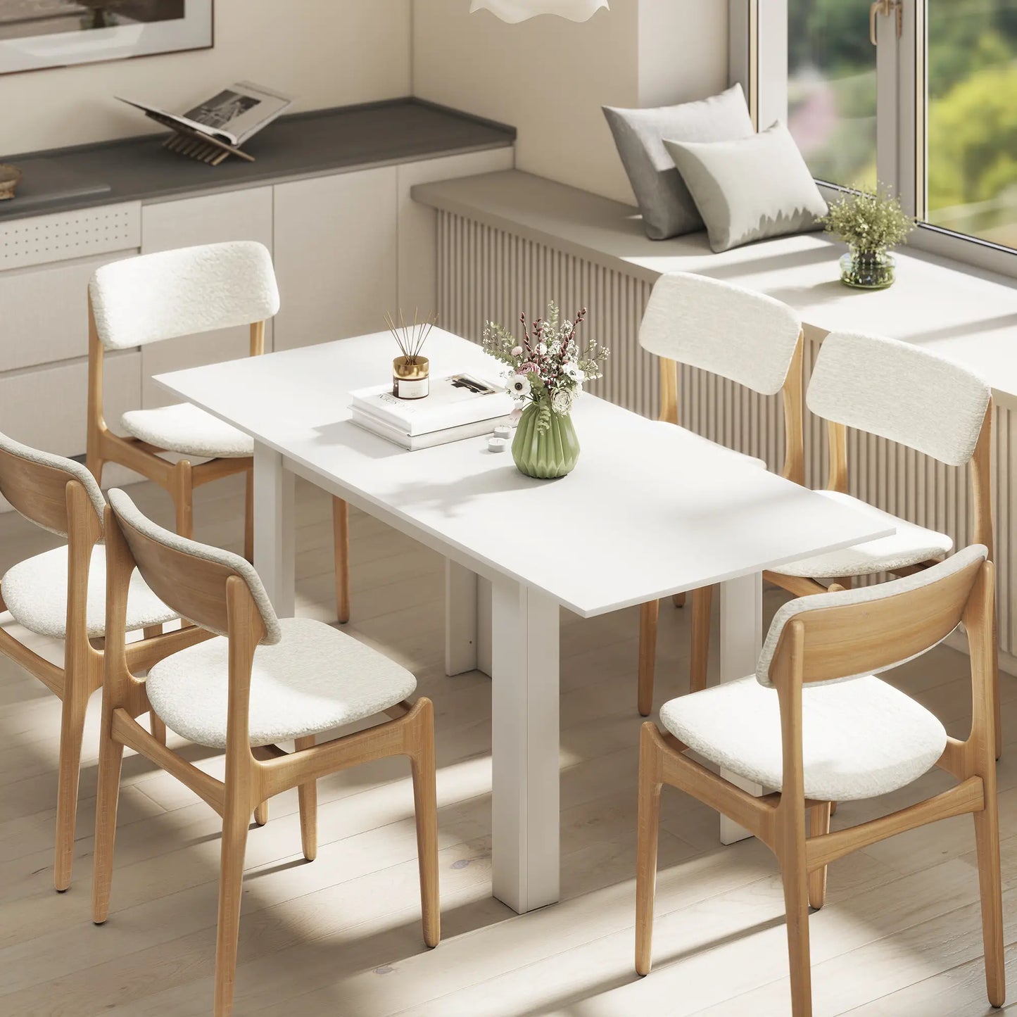 Modern Extendable Dining Table, 55.1 x 31.5 in, For 6-8 People, White Dining Tables at Gallery Canada