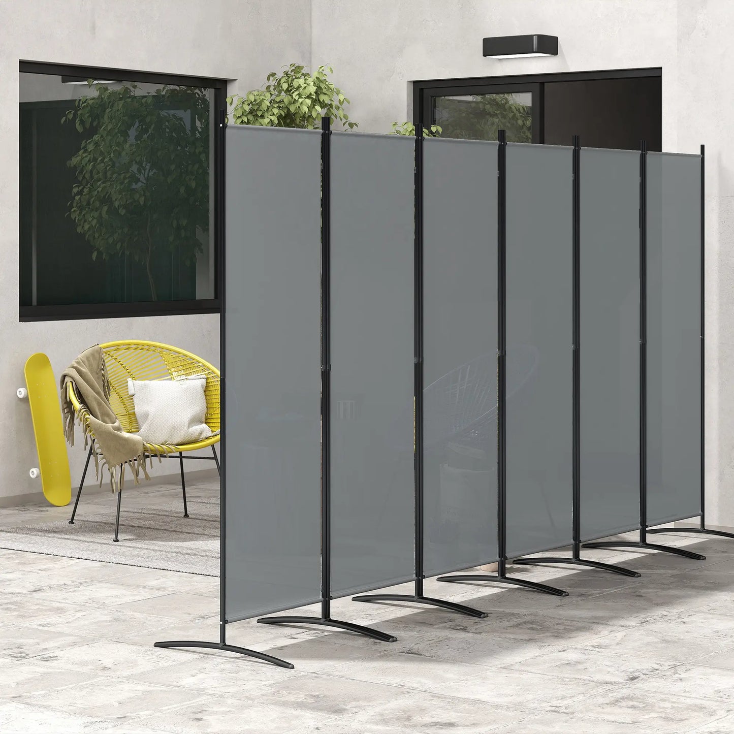 6 Panel Folding Outdoor Privacy Screen with Stable Base, 5.7FT Tall Room Divider with UV30+ Protection, Dark Grey Side Awnings at Gallery Canada