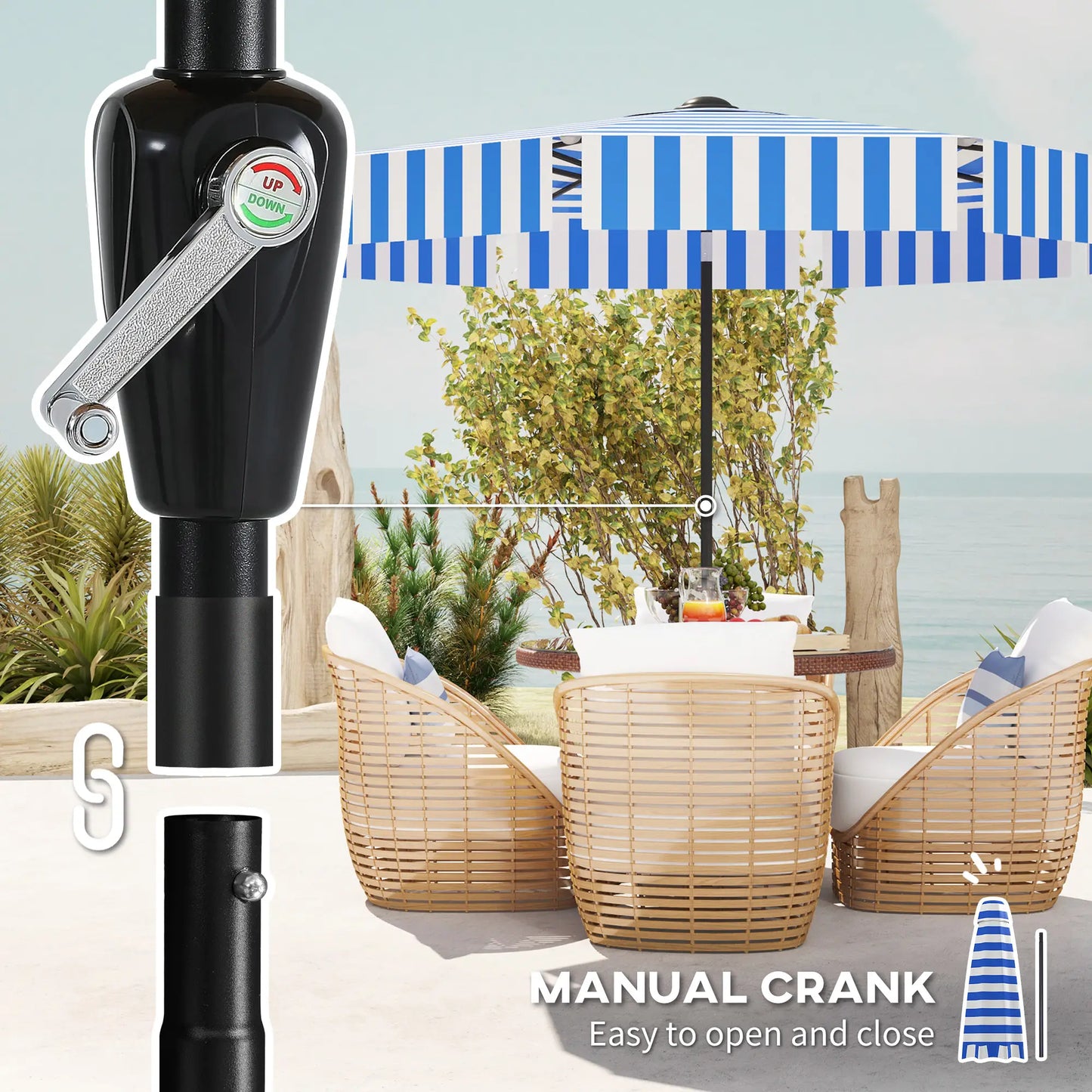 8.7FT Tilting Patio Umbrella, 8 Ribs, Crank Handle, Navy Blue Sun Umbrellas at Gallery Canada