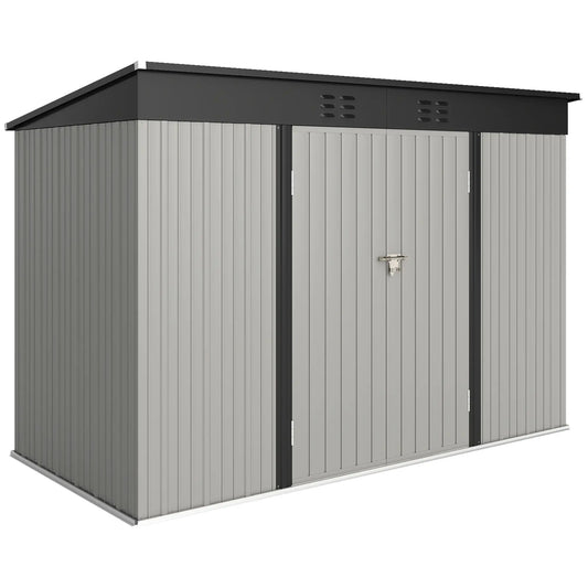 9' x 4' Galvanized Steel Garden Shed, Lockable Doors, 2 Air Vents Sheds Grey at Gallery Canada