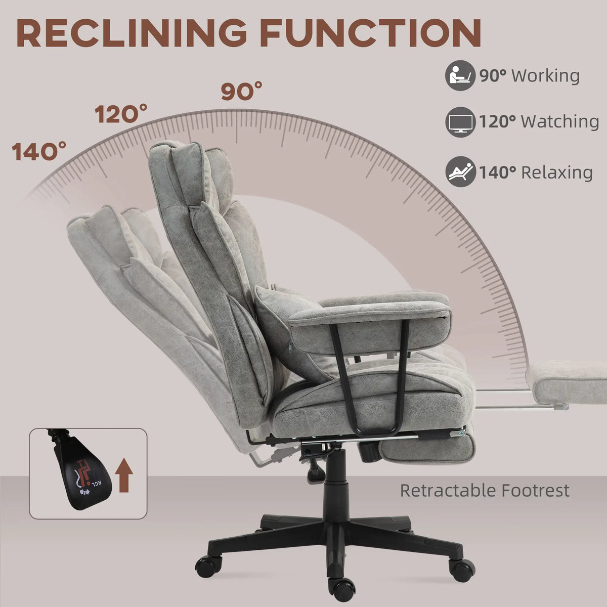 Big and Tall Office Chair with Foot Rest, 400LBS, Grey Executive & Manager Chairs at Gallery Canada