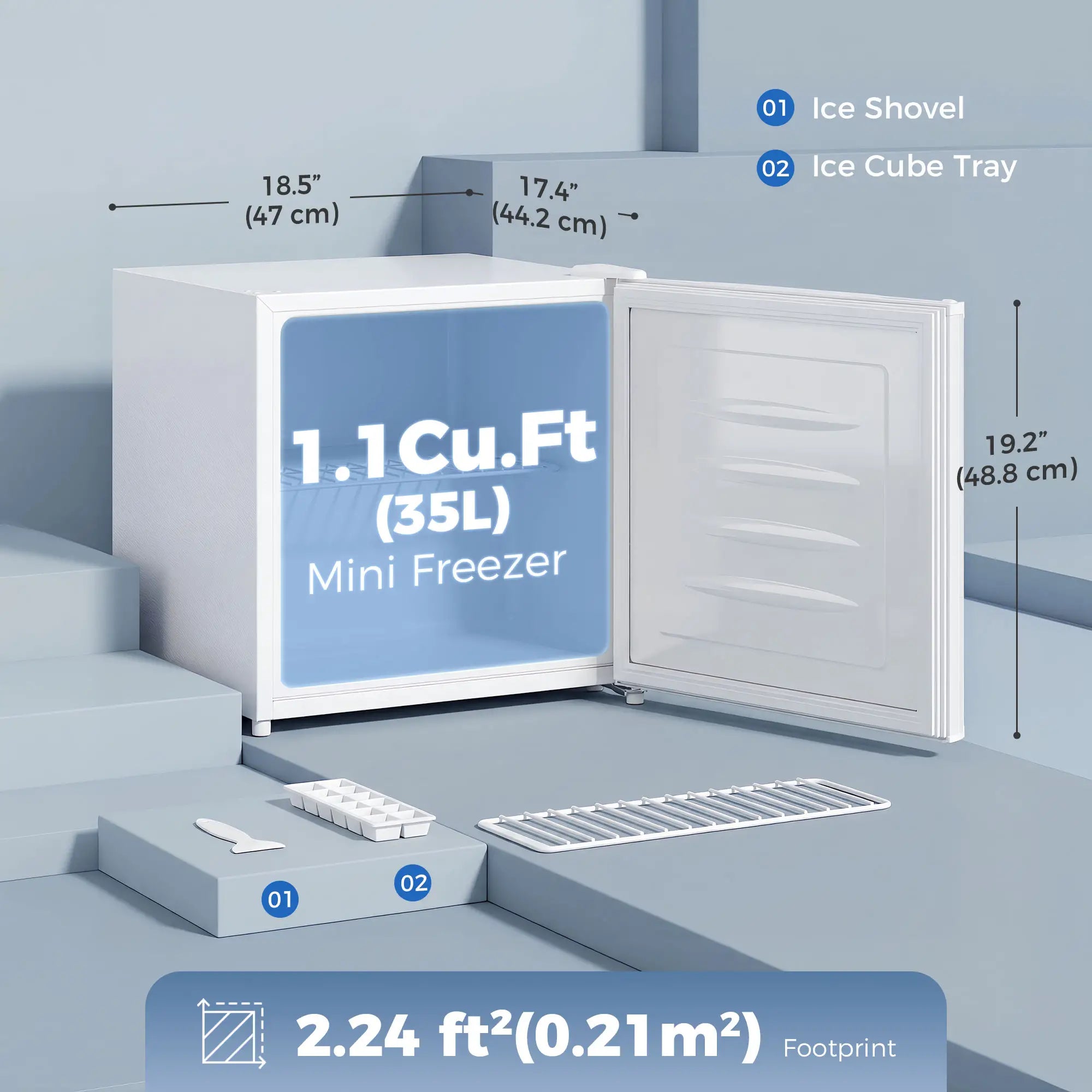 1.1 Cu. Ft. Mini Freezer, Compact Upright, Reversible Door, White Small Kitchen Appliances at Gallery Canada