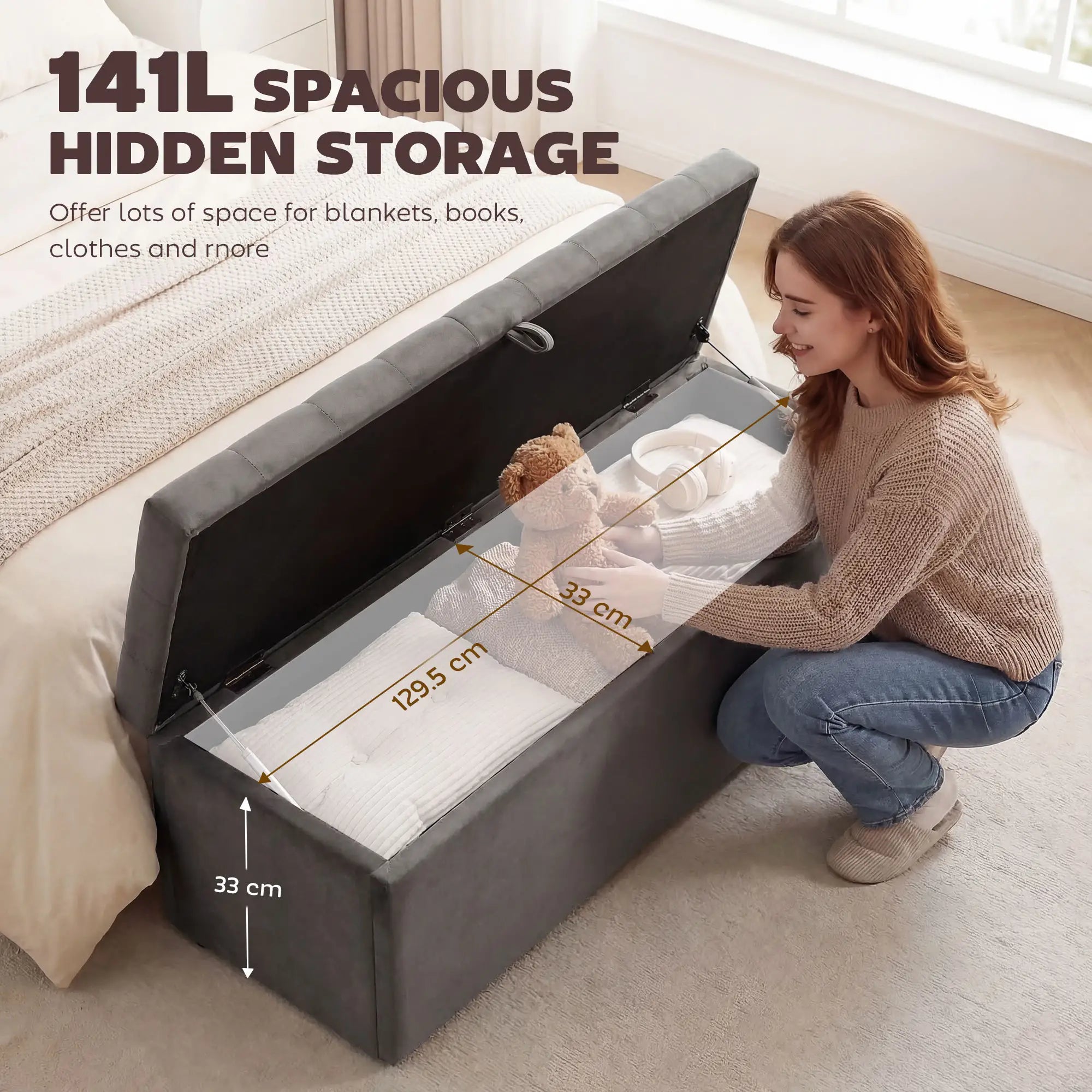 Storage Ottoman Bench, Button Tufted Velvet, Grey Storage Ottomans & Benches at Gallery Canada