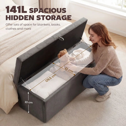 Storage Ottoman Bench, Button Tufted Velvet, Grey Storage Ottomans & Benches at Gallery Canada