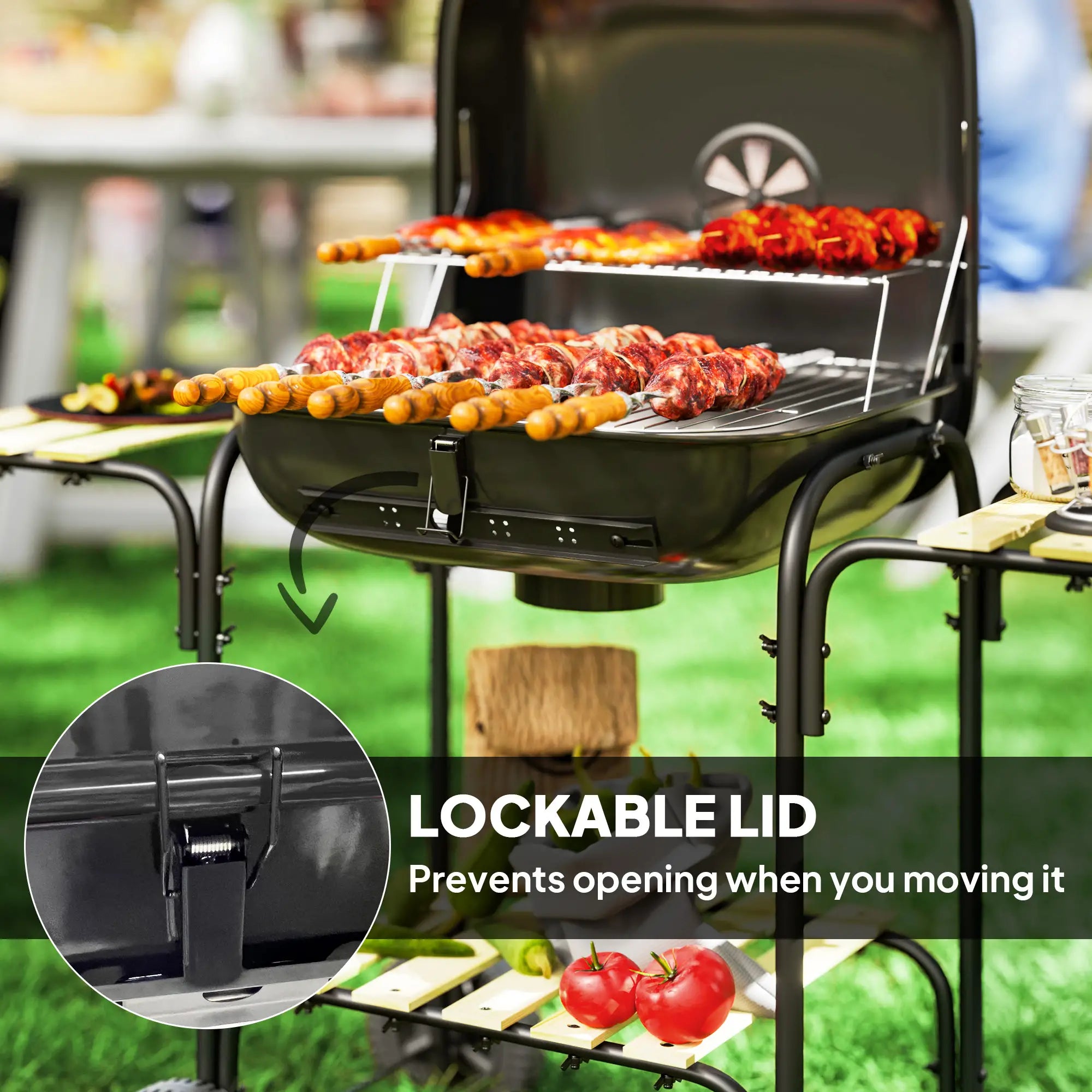 Charcoal BBQ Grill, 1840 cm² Cooking Area, 3 Shelves, Adjustable Vent, Black Charcoal BBQ Grils at Gallery Canada