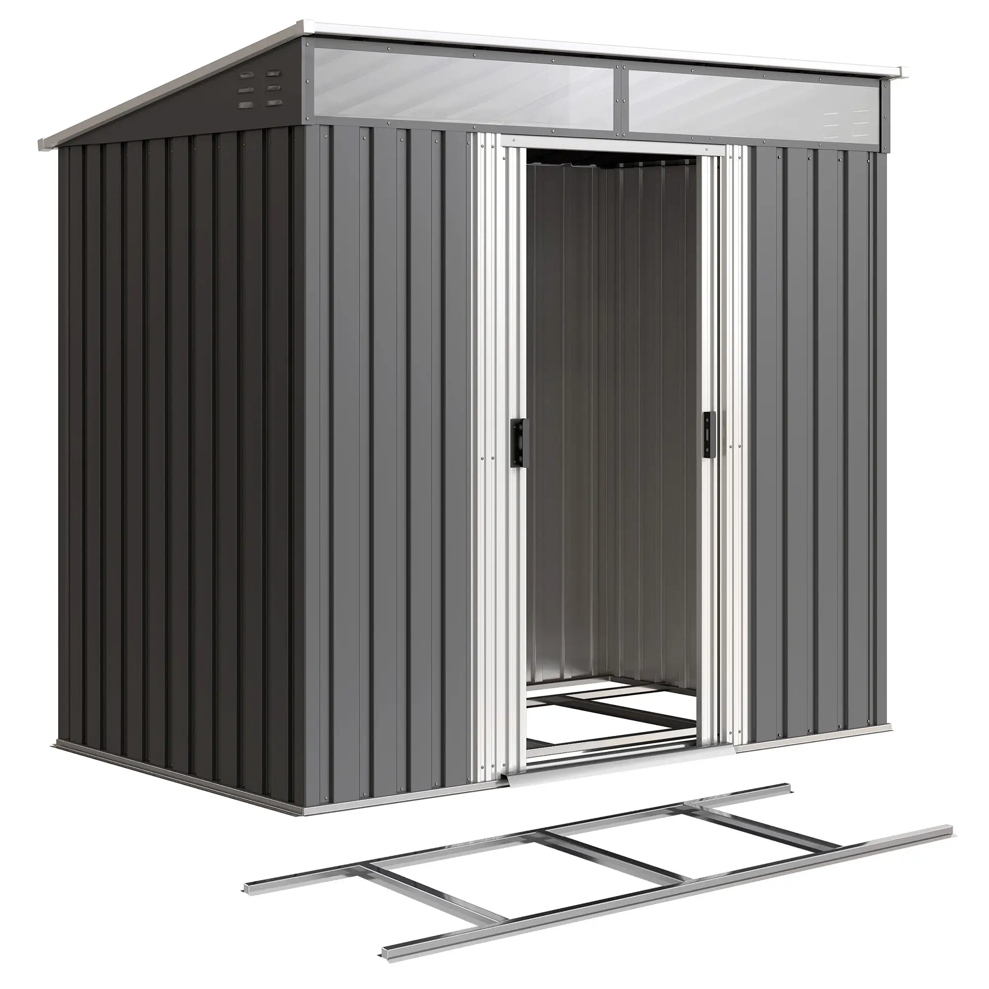 6.5x4FT Galvanised Metal Shed, Foundation Kit, Lockable Garden Storage, Sliding Doors, Vents, Grey Sheds at Gallery Canada