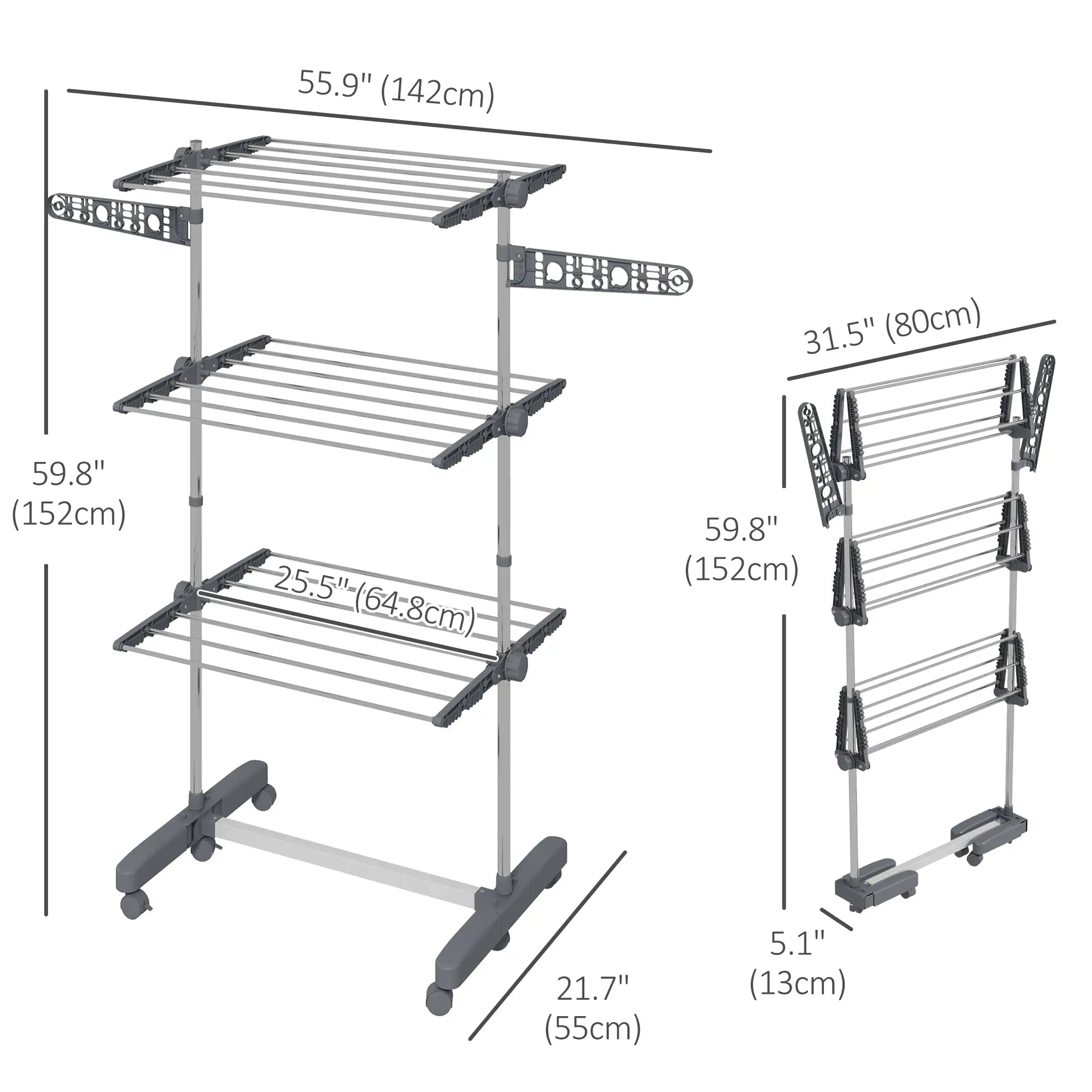 3-Tier Foldable Clothes Drying Rack, Stainless Steel, 6 Castors, Grey Bath Accessories at Gallery Canada