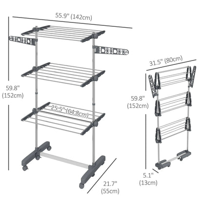 3-Tier Foldable Clothes Drying Rack, Stainless Steel, 6 Castors, Grey Bath Accessories at Gallery Canada