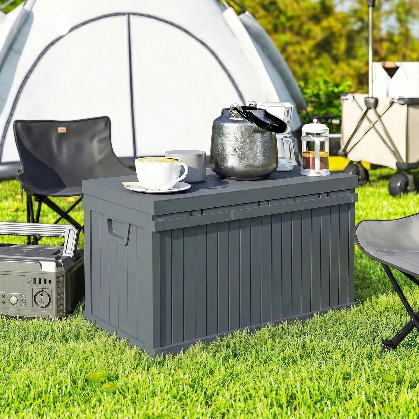 70 Gallon Deck Box, Resin Outdoor Storage Container, Dark Grey Patio Storage Boxes at Gallery Canada