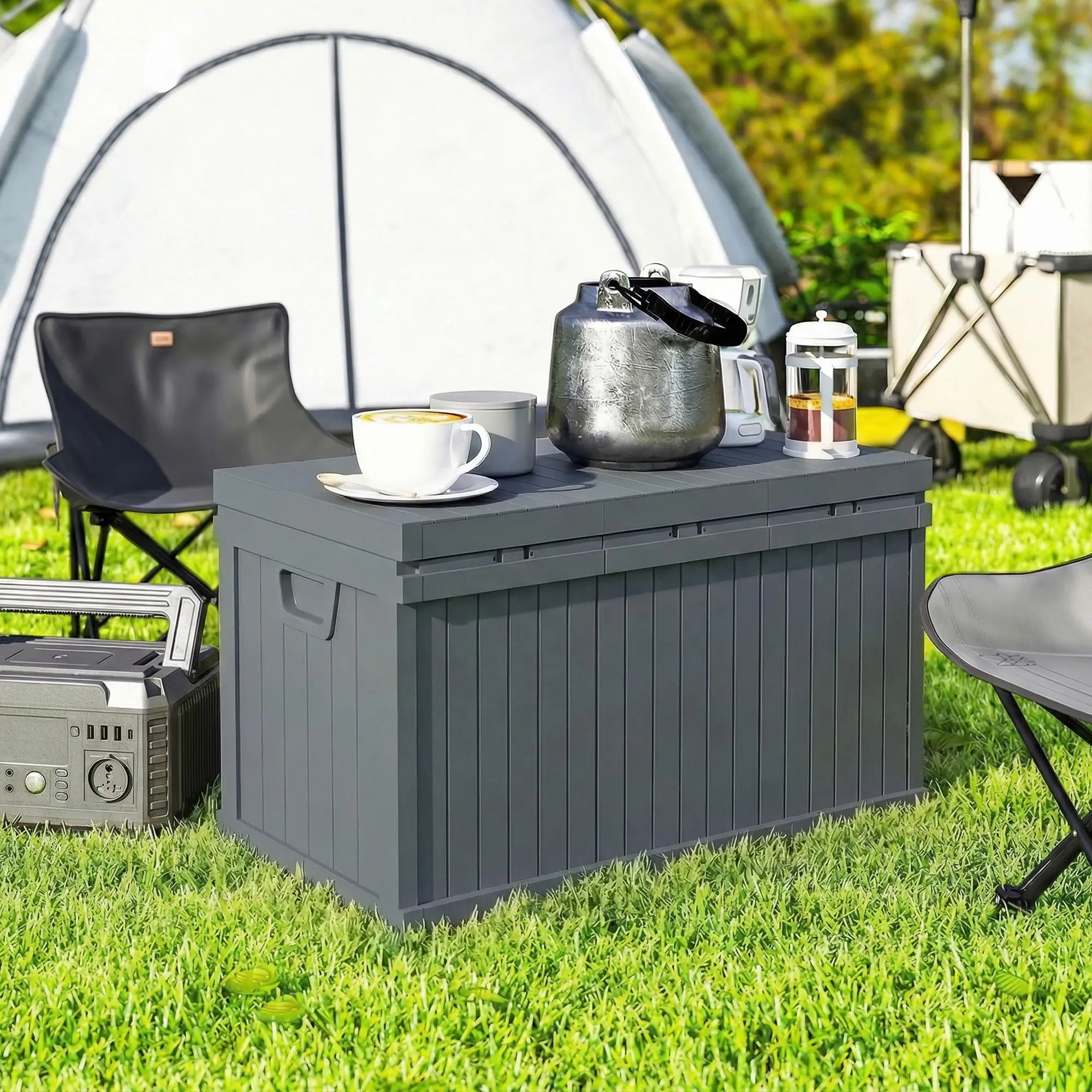 70 Gallon Deck Box, Resin Outdoor Storage Container, Dark Grey Patio Storage Boxes at Gallery Canada
