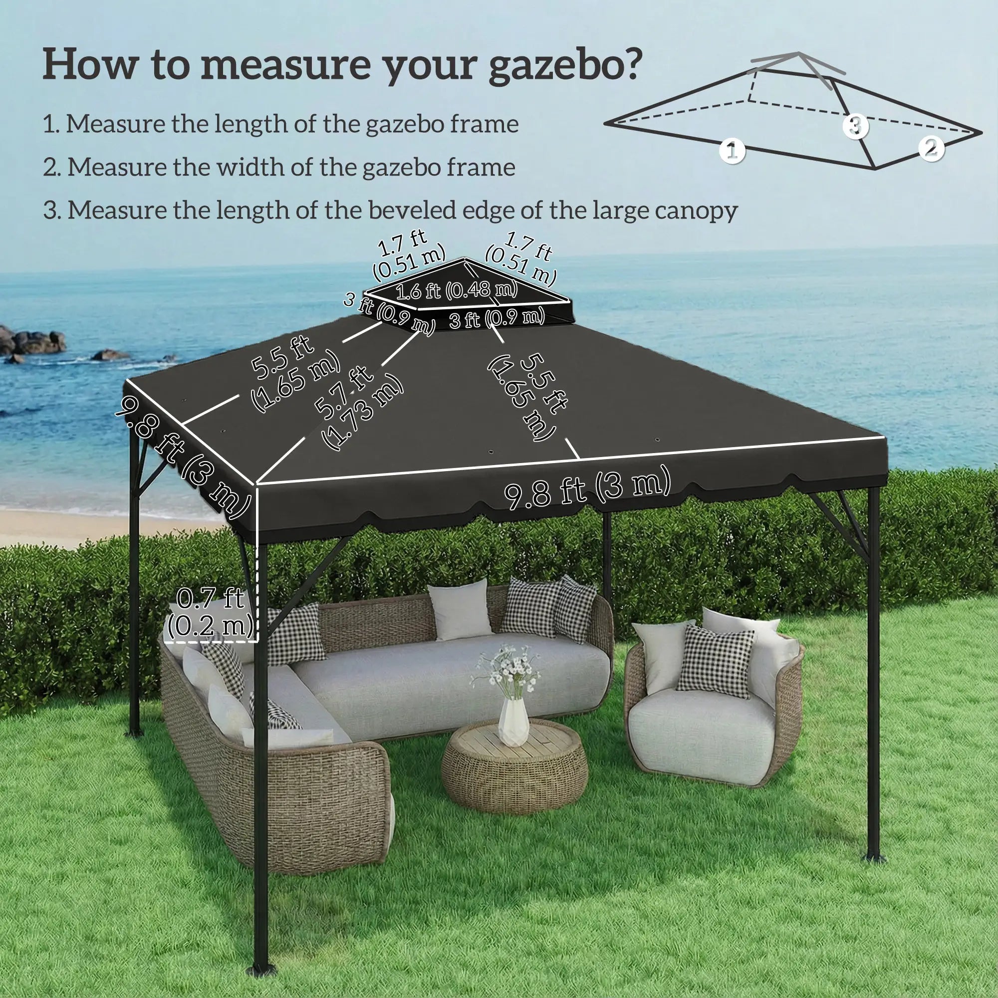 10' x 10' Gazebo Canopy Replacement, Light Grey/Dark Grey Gazebo Canopy Replacement at Gallery Canada