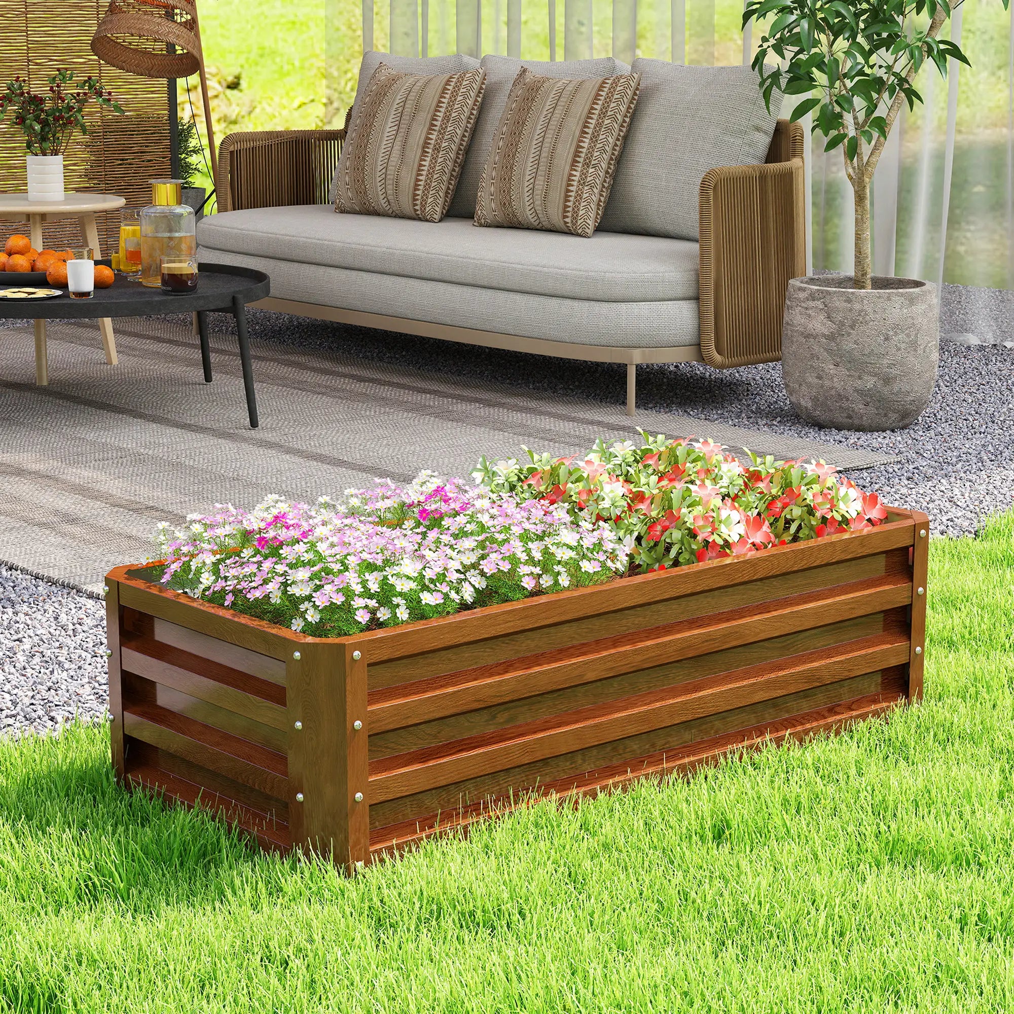 Galvanized Raised Garden Beds, Set of 2, Wood Effect, Brown Galvanized Planter Boxes at Gallery Canada