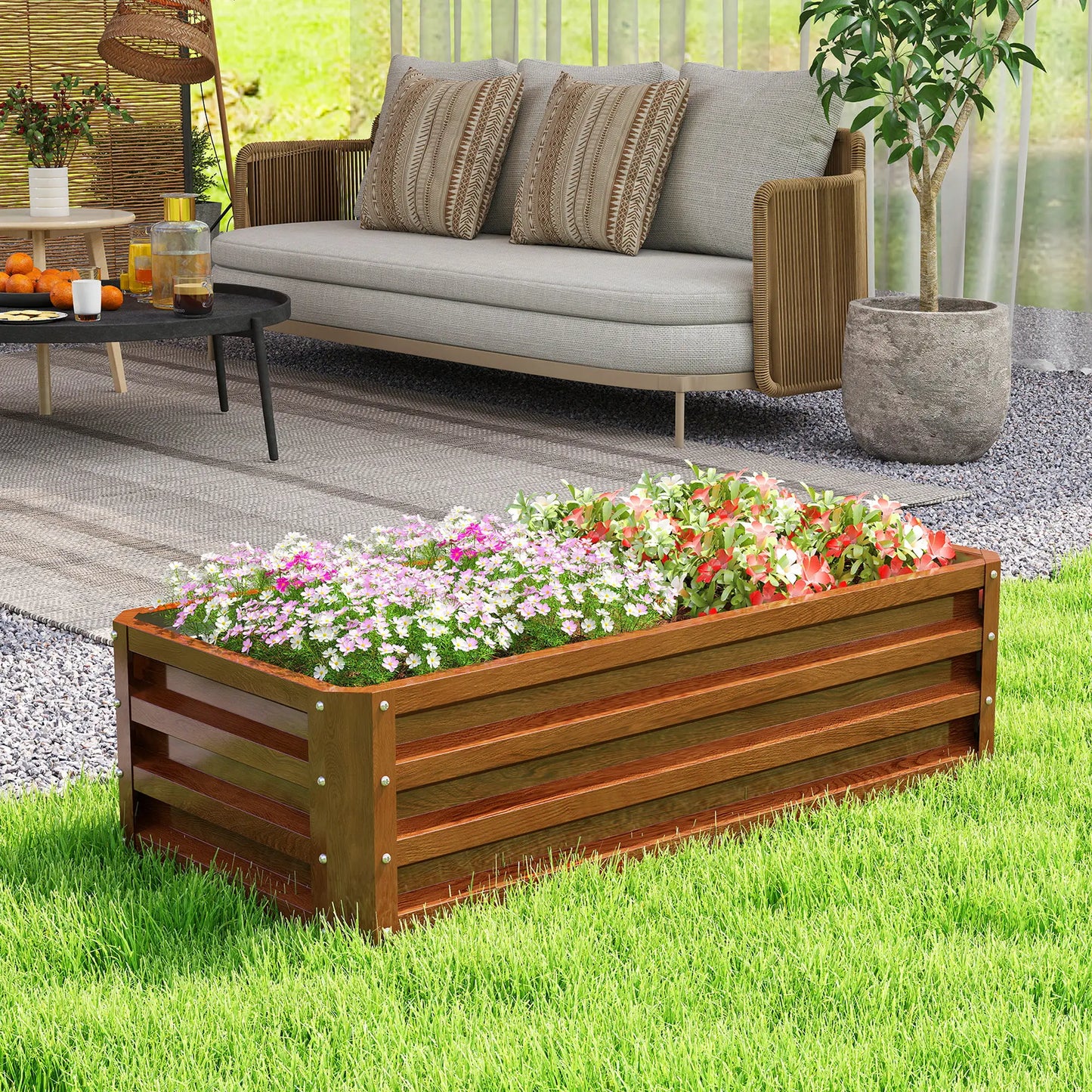 Galvanized Raised Garden Beds, Set of 2, Wood Effect, Brown Galvanized Planter Boxes at Gallery Canada