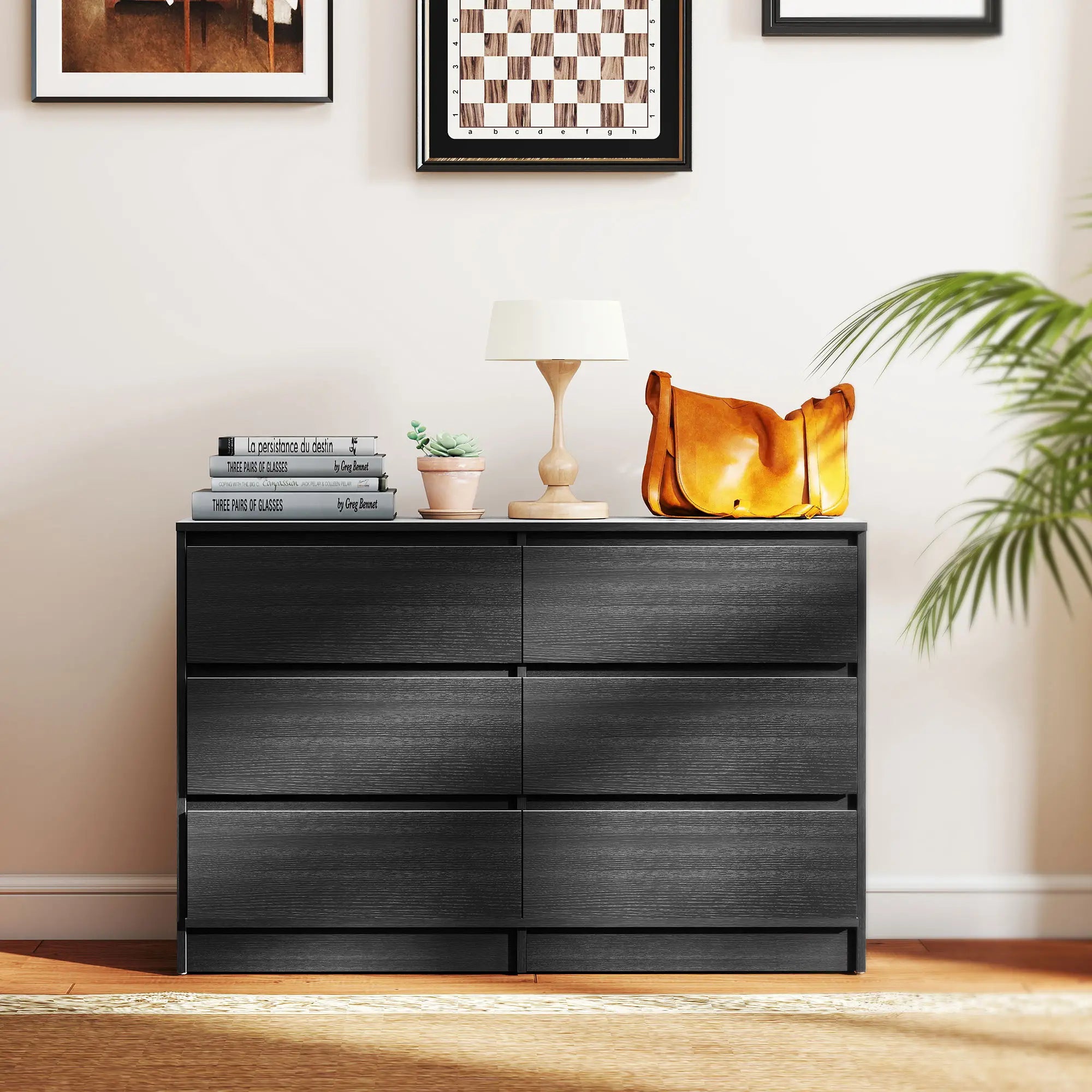 Wide 6 Drawer Dresser, Modern Clothes Storage Organizer, Black Storage Cabinets at Gallery Canada