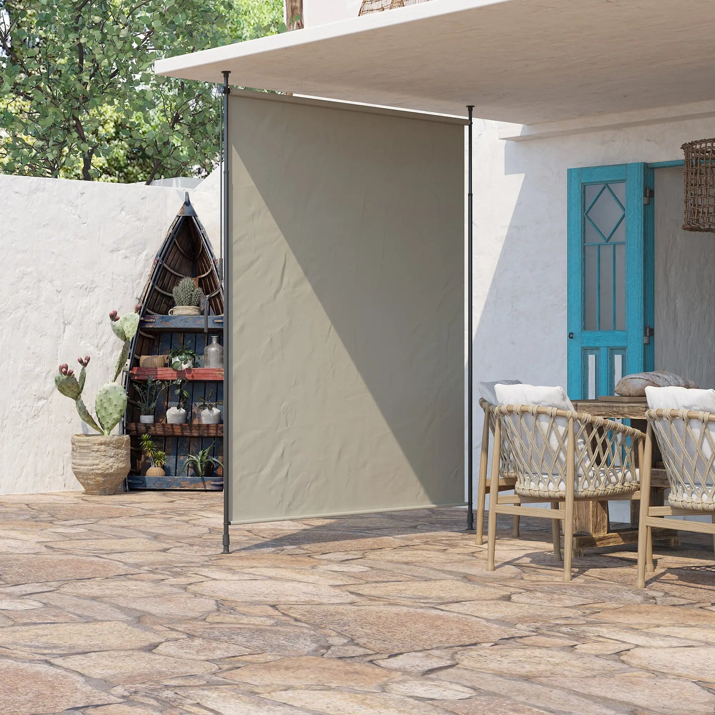 7' x 10' Retractable Patio Awning, Manual Outdoor Privacy Screen, Beige Retractable Side Awning at Gallery Canada