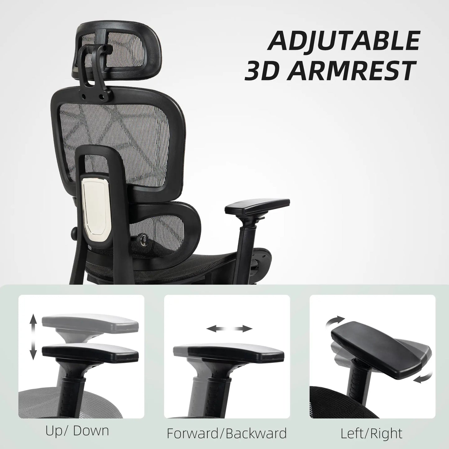 Mesh Office Chair, 3D Armrest, High Back, Lumbar Support, 135° Recline, Adjustable Headrest, Black Executive & Manager Chairs at Gallery Canada
