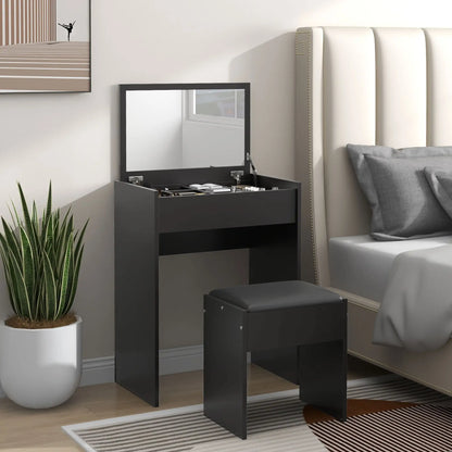 Modern Vanity Set, Makeup Table with Cushioned Stool, Flip Top Mirror, Black Dressing & Vanity Tables at Gallery Canada