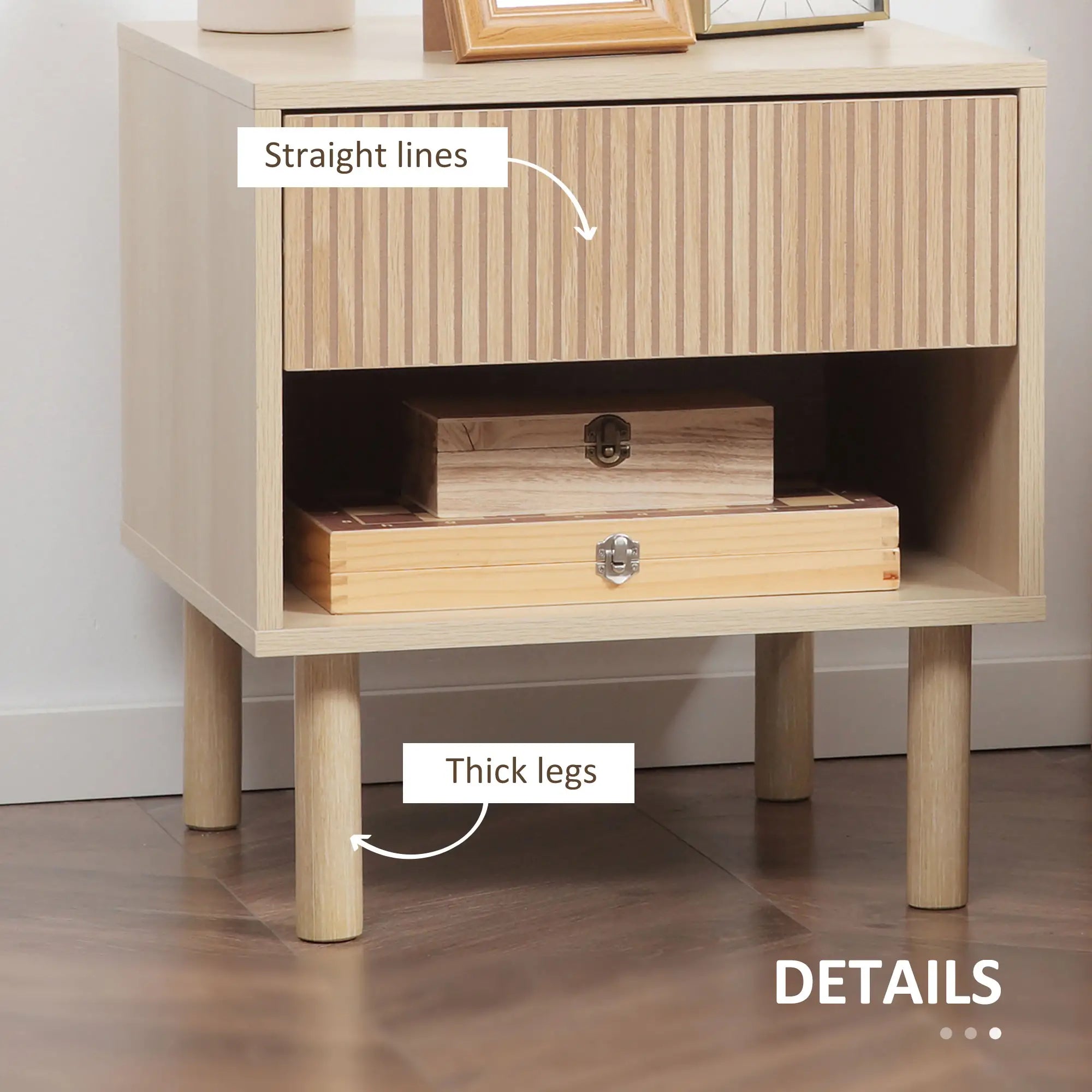 Set of 2 Nightstands, Storage Shelf, Drawer, Natural Wood Bedside Tables at Gallery Canada