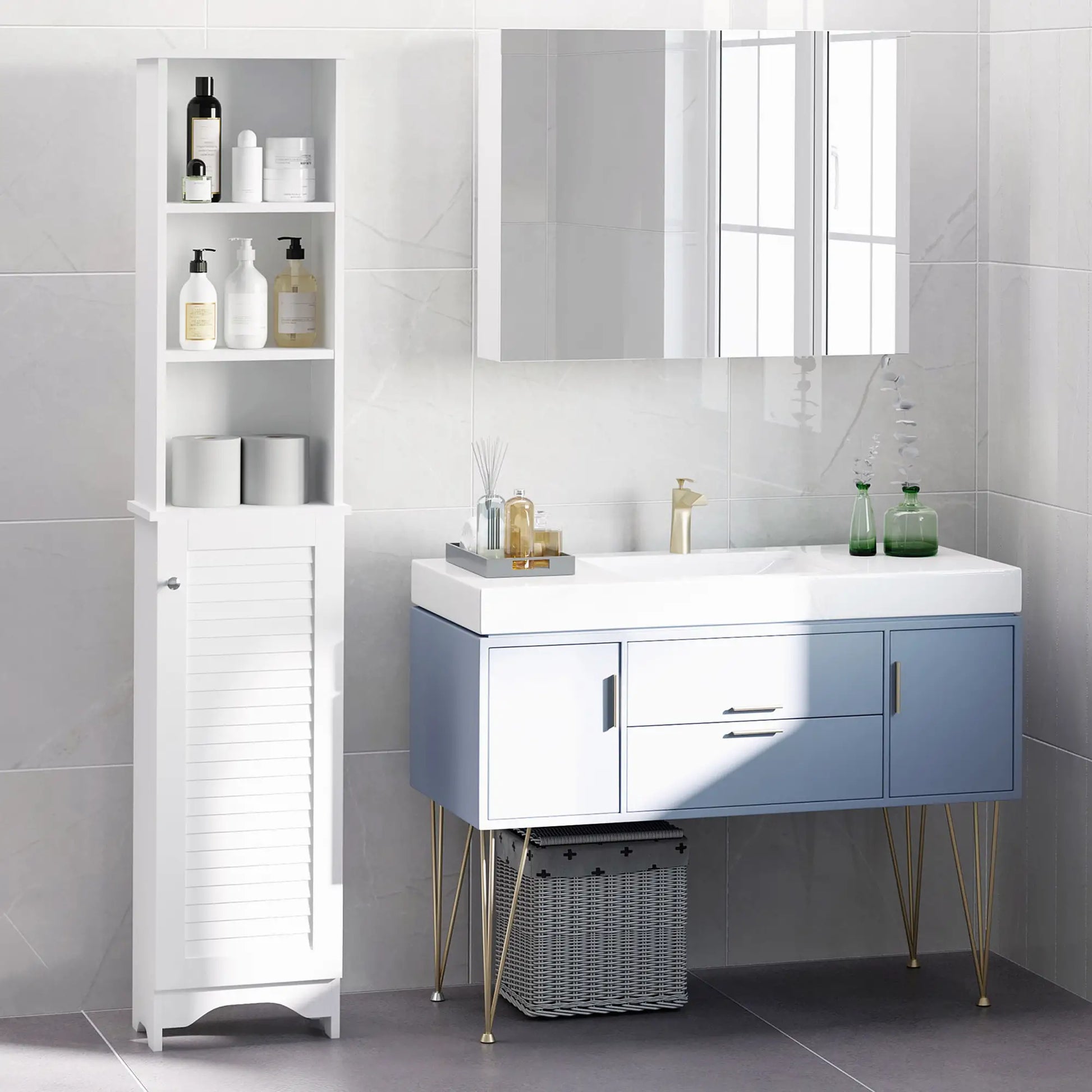 Tall Bathroom Storage Cabinet, 3-Tier Adjustable Shelf, White Bathroom Cabinets at Gallery Canada