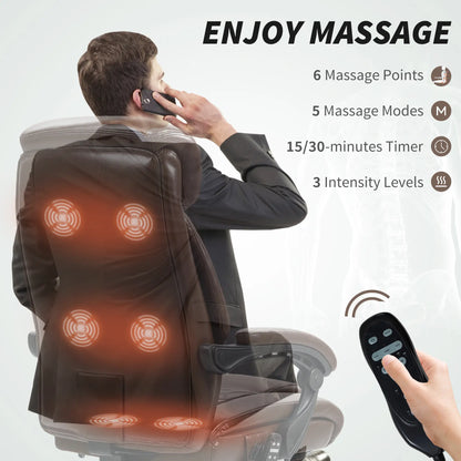 6 Point Massage Office Chair with Remote, Ergonomic Reclining Computer Desk Chair with Footrest, Side Pocket, Dark Brown Massage Chairs at Gallery Canada