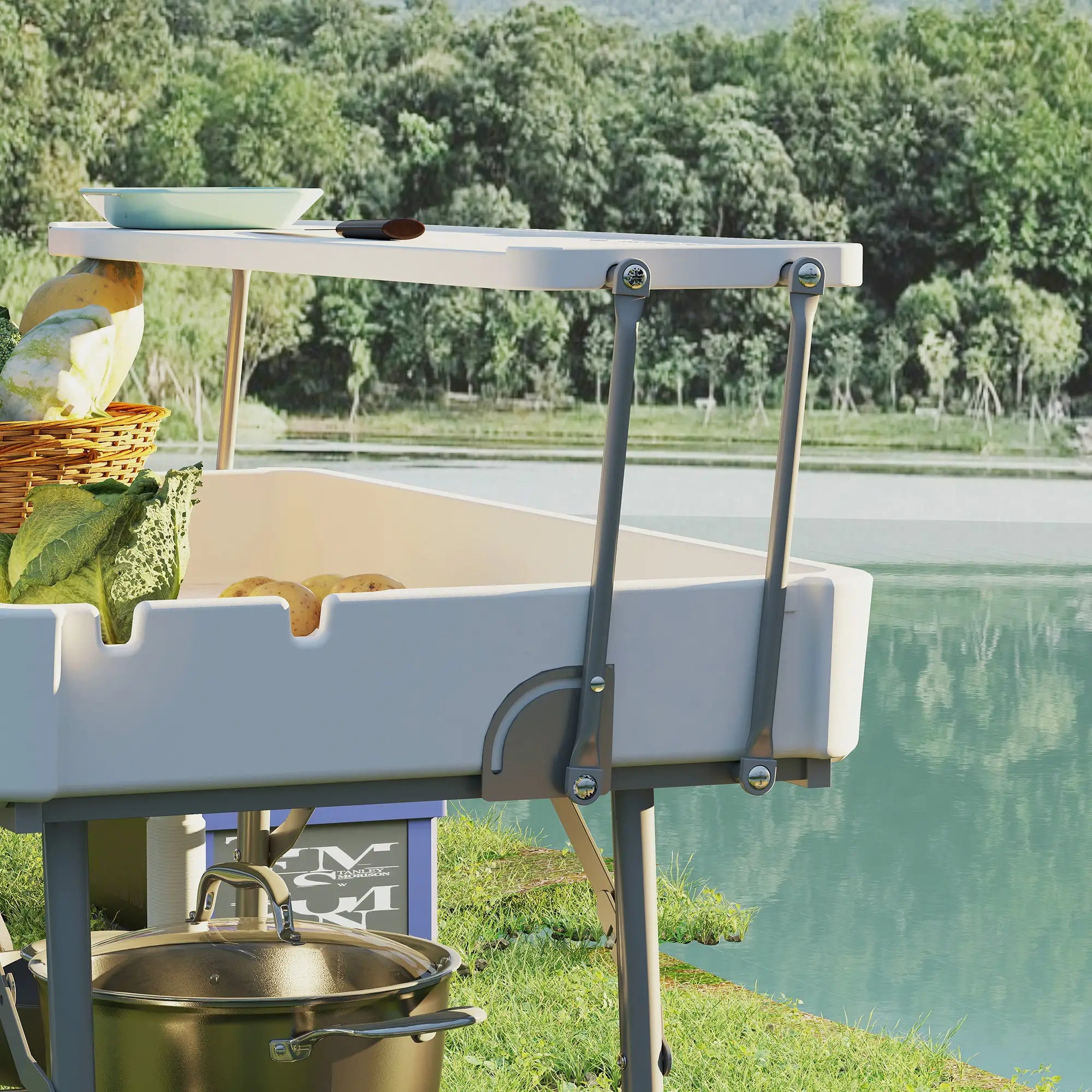 3.5ft Folding Ice Cooler Table with Drain, 2-Tier, Outdoor, White Picnic Tables & Camping Chairs at Gallery Canada