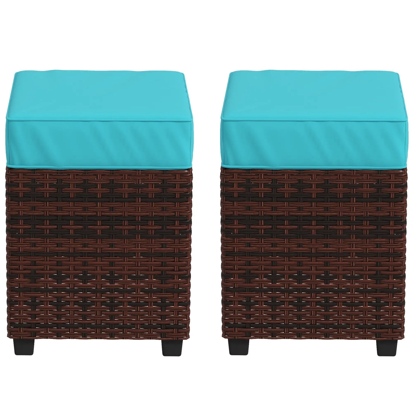 2 Pcs Square PE Rattan Ottoman Set, Outdoor Footrest with Removable Cushion, Sky Blue Patio Furniture Sets Brown Rattan, Sky Blue Fabric at Gallery Canada