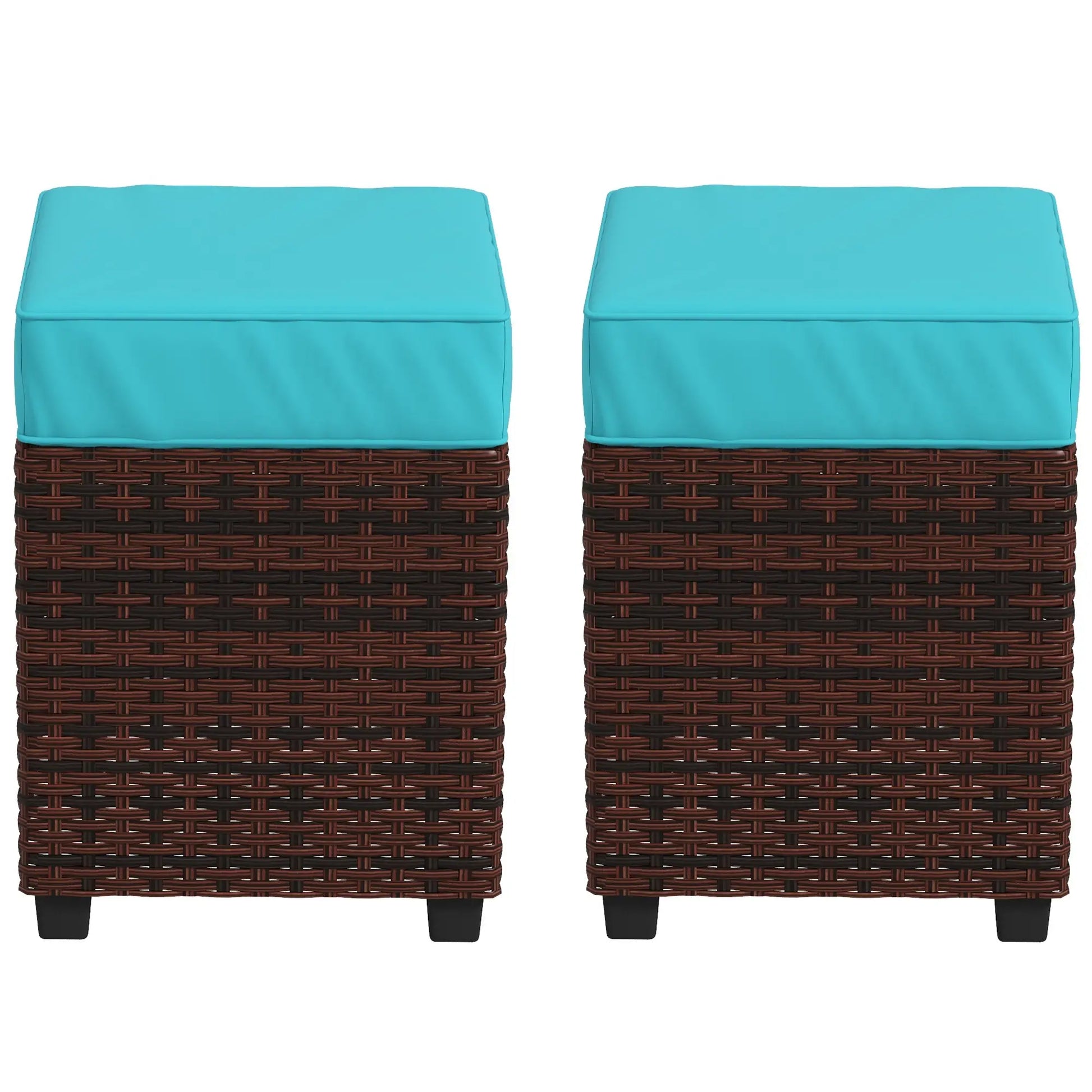 2 Pcs Square PE Rattan Ottoman Set, Outdoor Footrest with Removable Cushion, Sky Blue Patio Furniture Sets Brown Rattan, Sky Blue Fabric at Gallery Canada