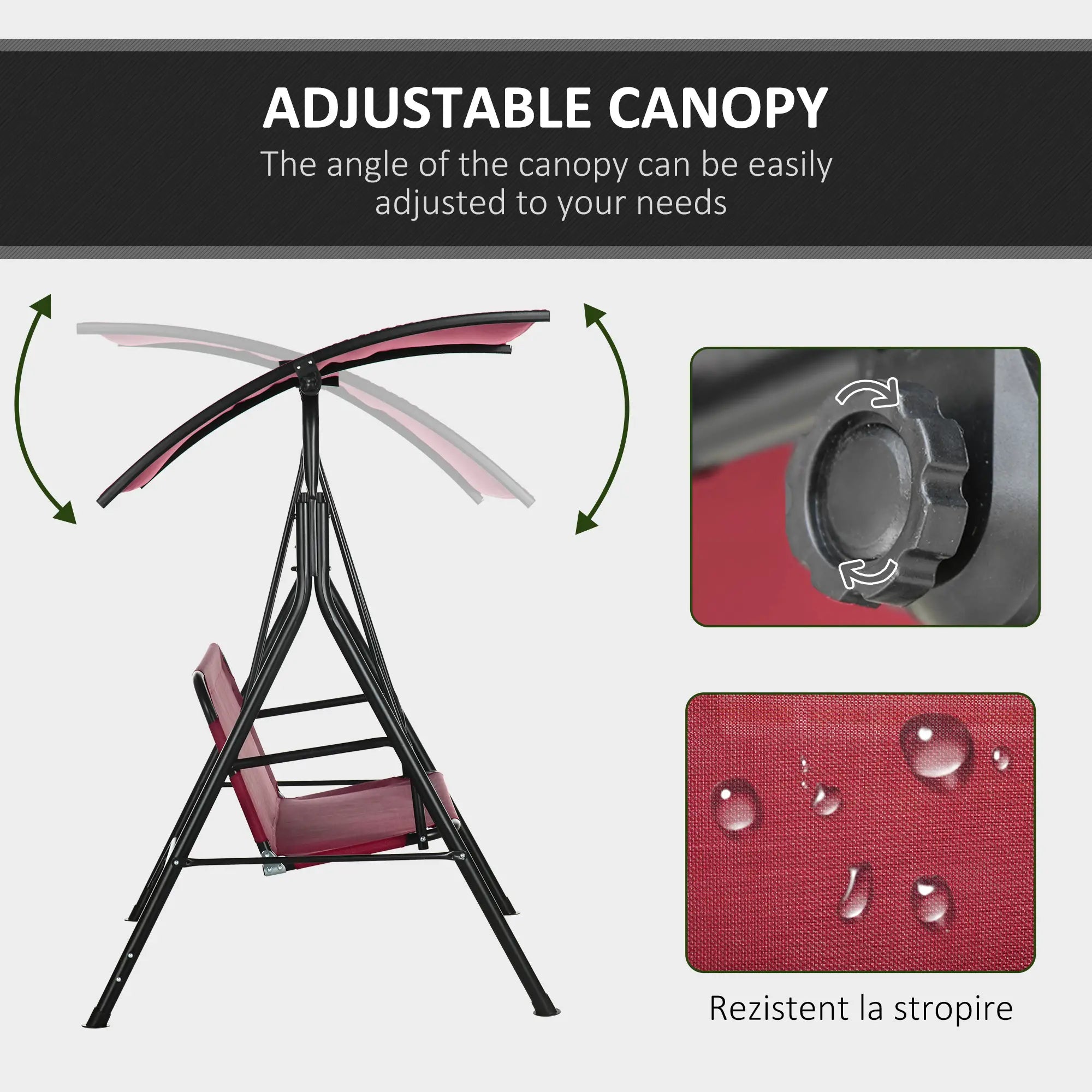3-Seater Outdoor Swing with Adjustable Canopy, Wine Red Porch Swings with Canopy at Gallery Canada