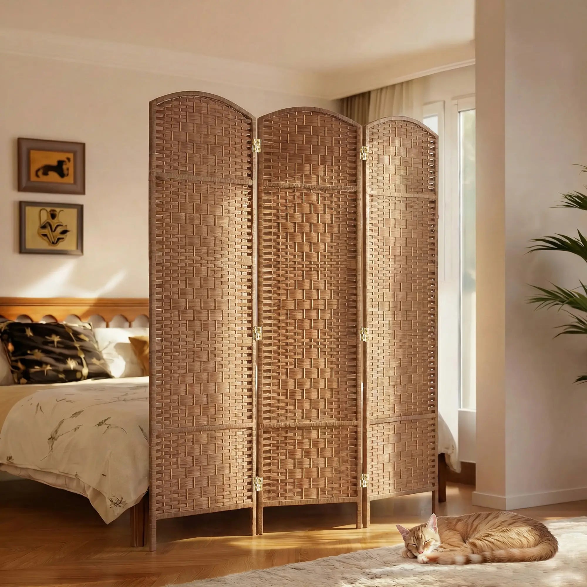 6ft Folding Room Divider, 3 Panel Wooden Frame, Natural Room Dividers at Gallery Canada