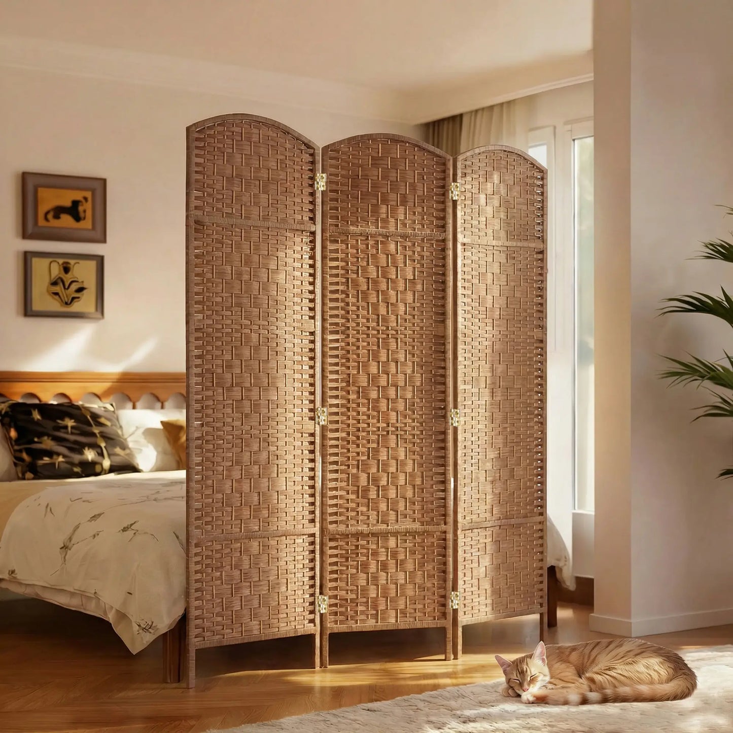 6ft Folding Room Divider, 3 Panel Wooden Frame, Natural Room Dividers at Gallery Canada