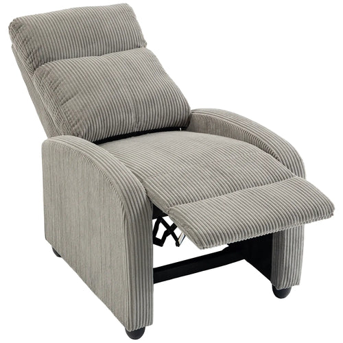 Corduroy Push Back Recliner Chair with Padded Seat, Grey