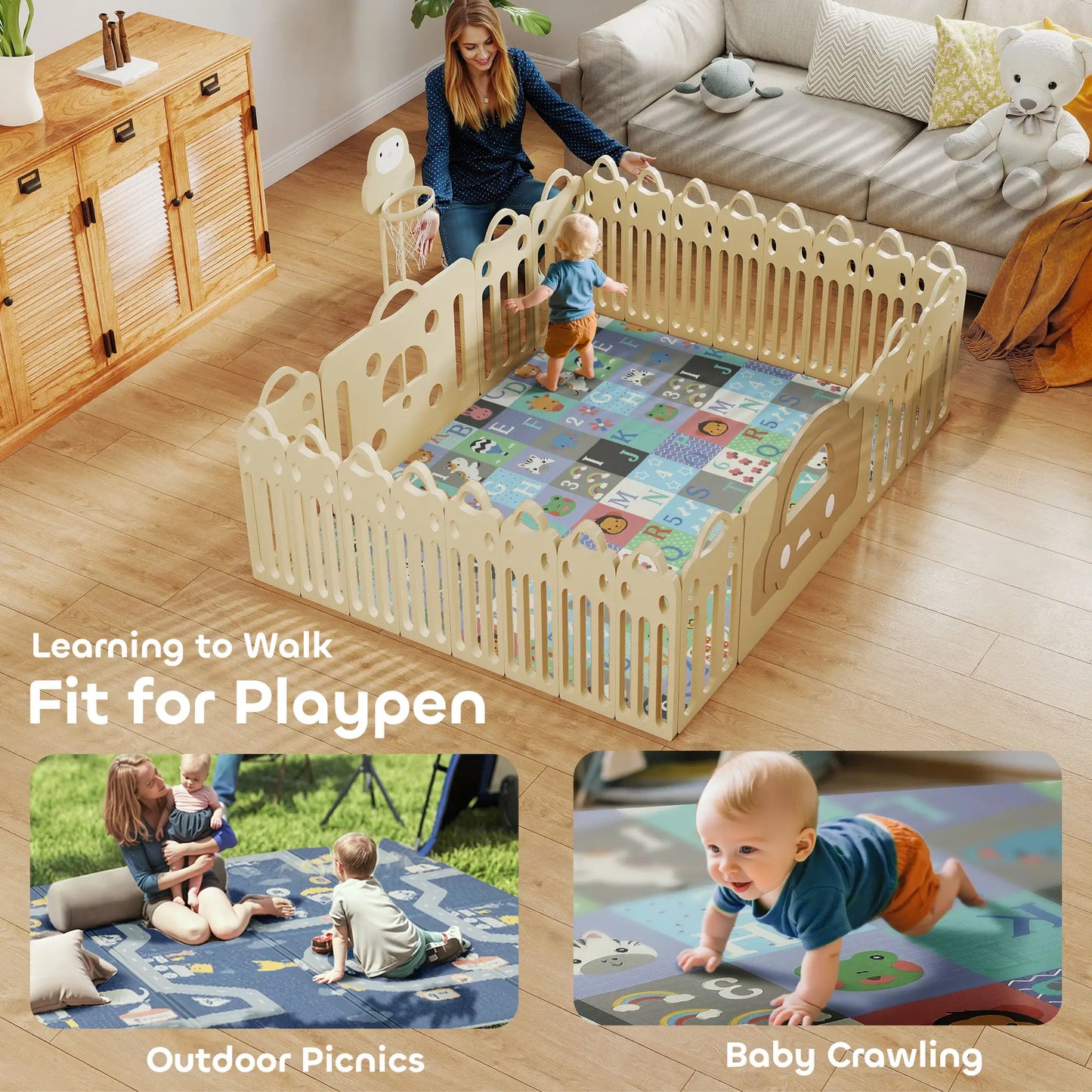 Foldable Baby Play Mat, 77" x 58", Alphabet Track Theme Kids Gym & Playmats at Gallery Canada