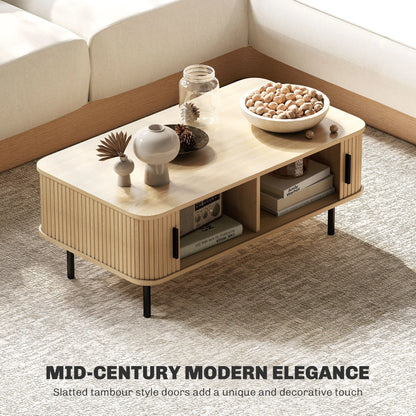 Coffee Table with Storage, Nordic Side Table, Slatted Tambour Doors, Steel Legs, Oak Coffee Tables at Gallery Canada