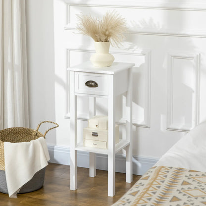 2 Tier Side Table, Set of 2, Narrow Tall End Table with Drawer, White Side Tables at Gallery Canada