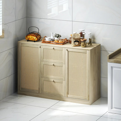 Boho Sideboard Buffet Cabinet, Kitchen Coffee Bar, 3 Drawers, 2 Shelves, 4 Racks, Natural Storage Cabinets at Gallery Canada