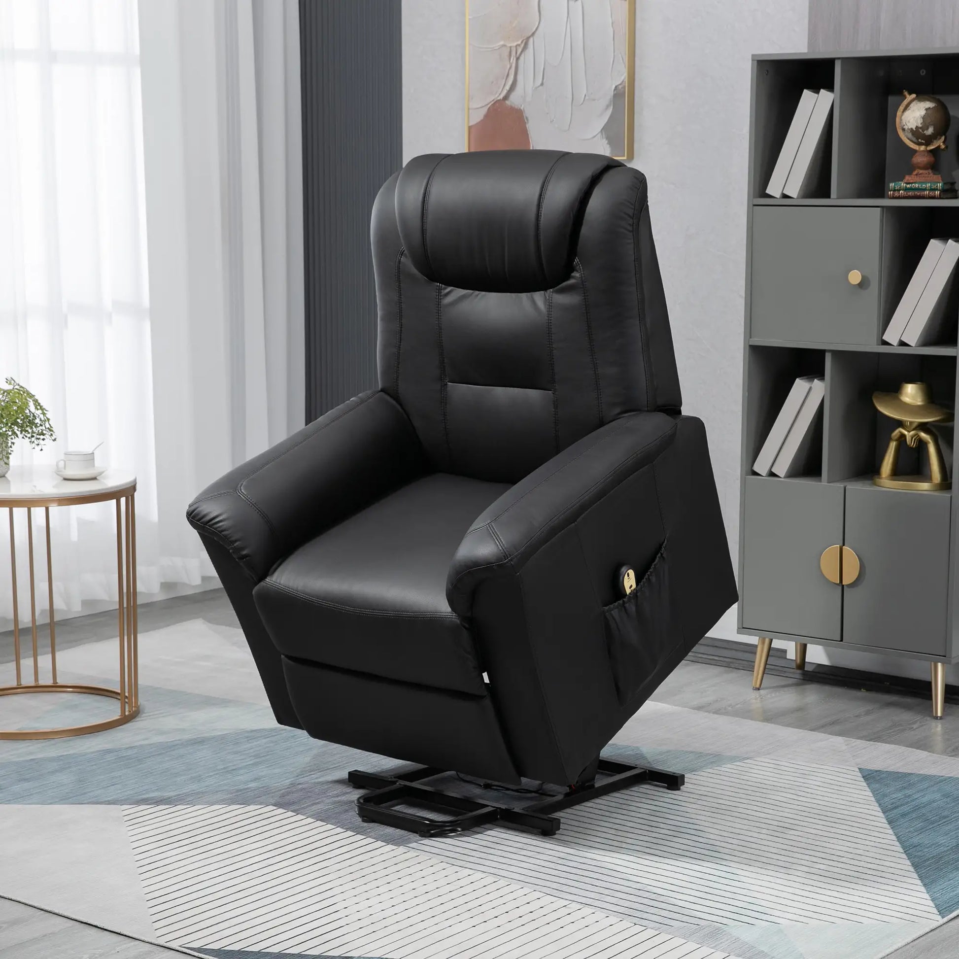 Electric Power Lift Recliner Chair, PU Leather with Footrest, Remote, Side Pockets, Black Electric Power Lift Chairs at Gallery Canada