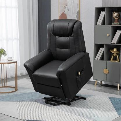 Electric Power Lift Recliner Chair, PU Leather with Footrest, Remote, Side Pockets, Black Electric Power Lift Chairs at Gallery Canada
