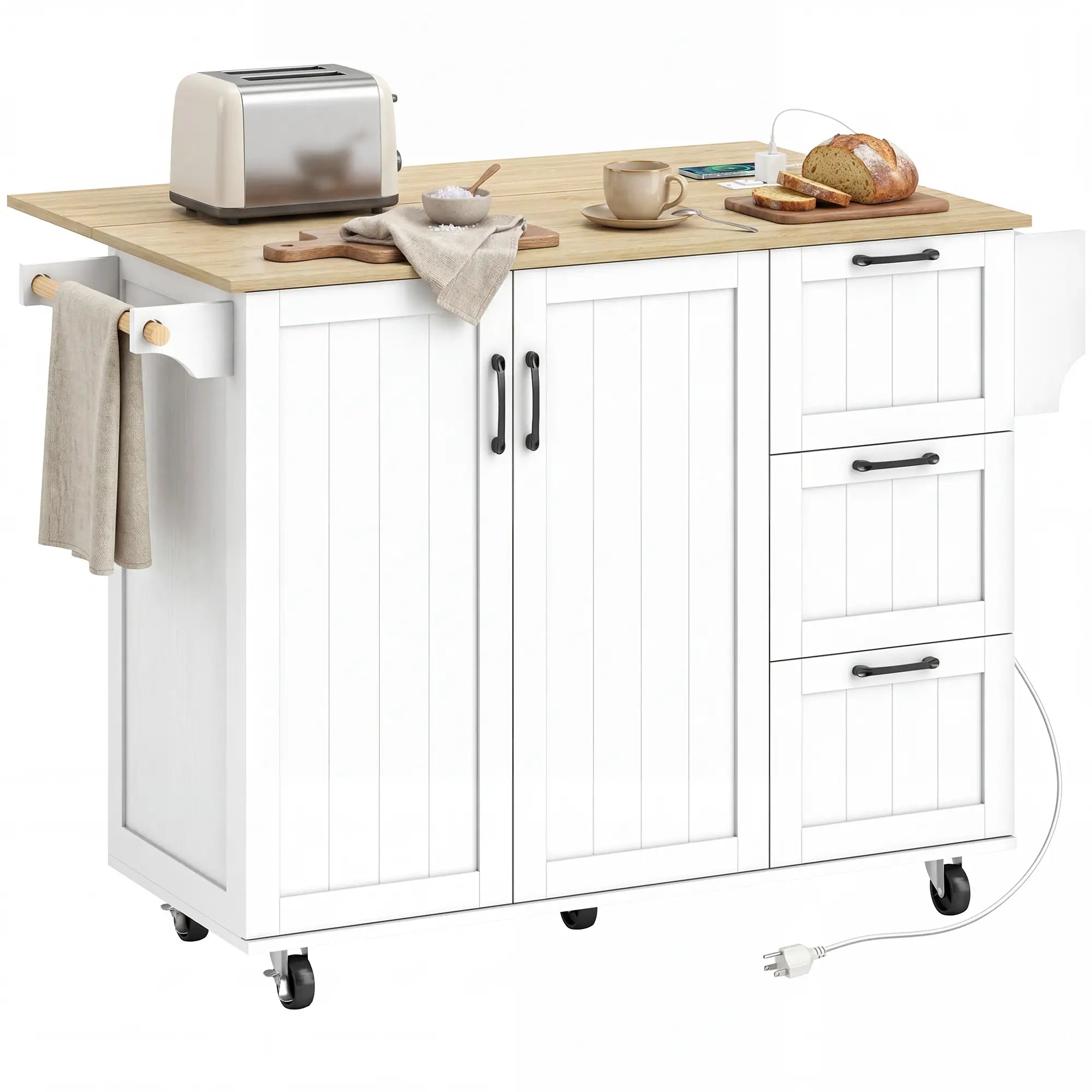 Kitchen Island With Drop Leaf, White Kitchen Islands & Kitchen Carts White, Oak Wood Grain at Gallery Canada