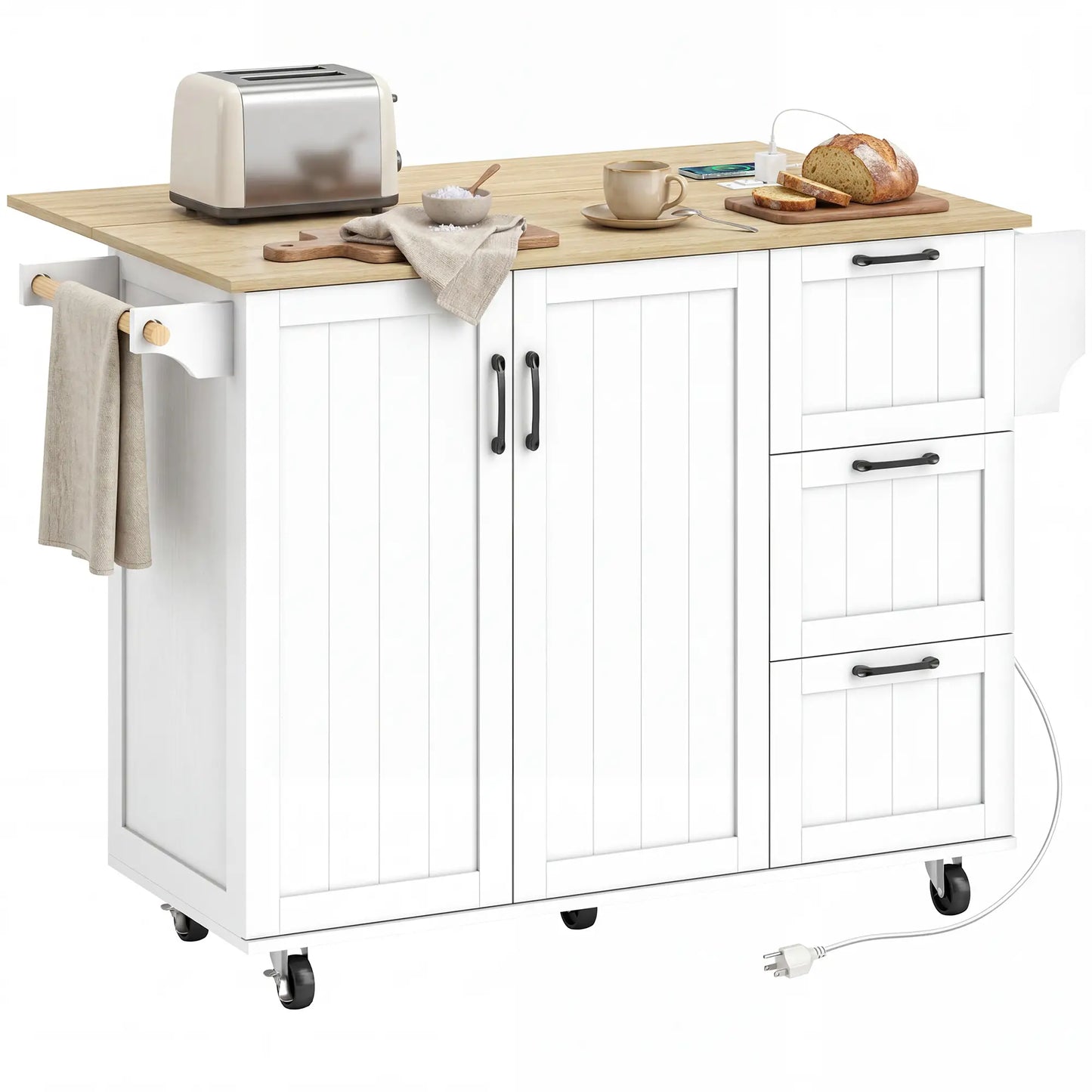 Kitchen Island With Drop Leaf, White Kitchen Islands & Kitchen Carts White, Oak Wood Grain at Gallery Canada