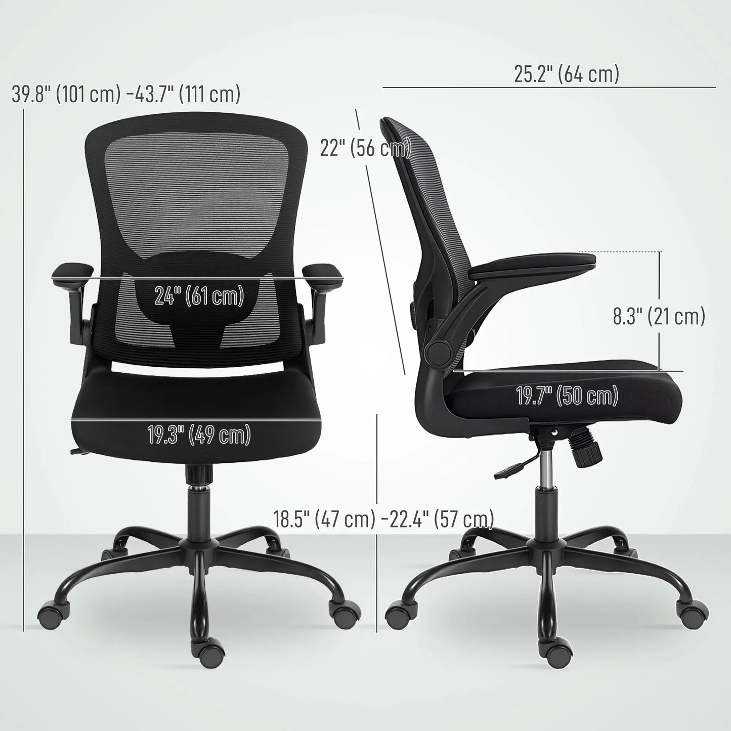 Ergonomic Mesh Office Chair, 4D Lumbar Support, Flip-Up Armrests, Tilt, Black Task Chairs at Gallery Canada