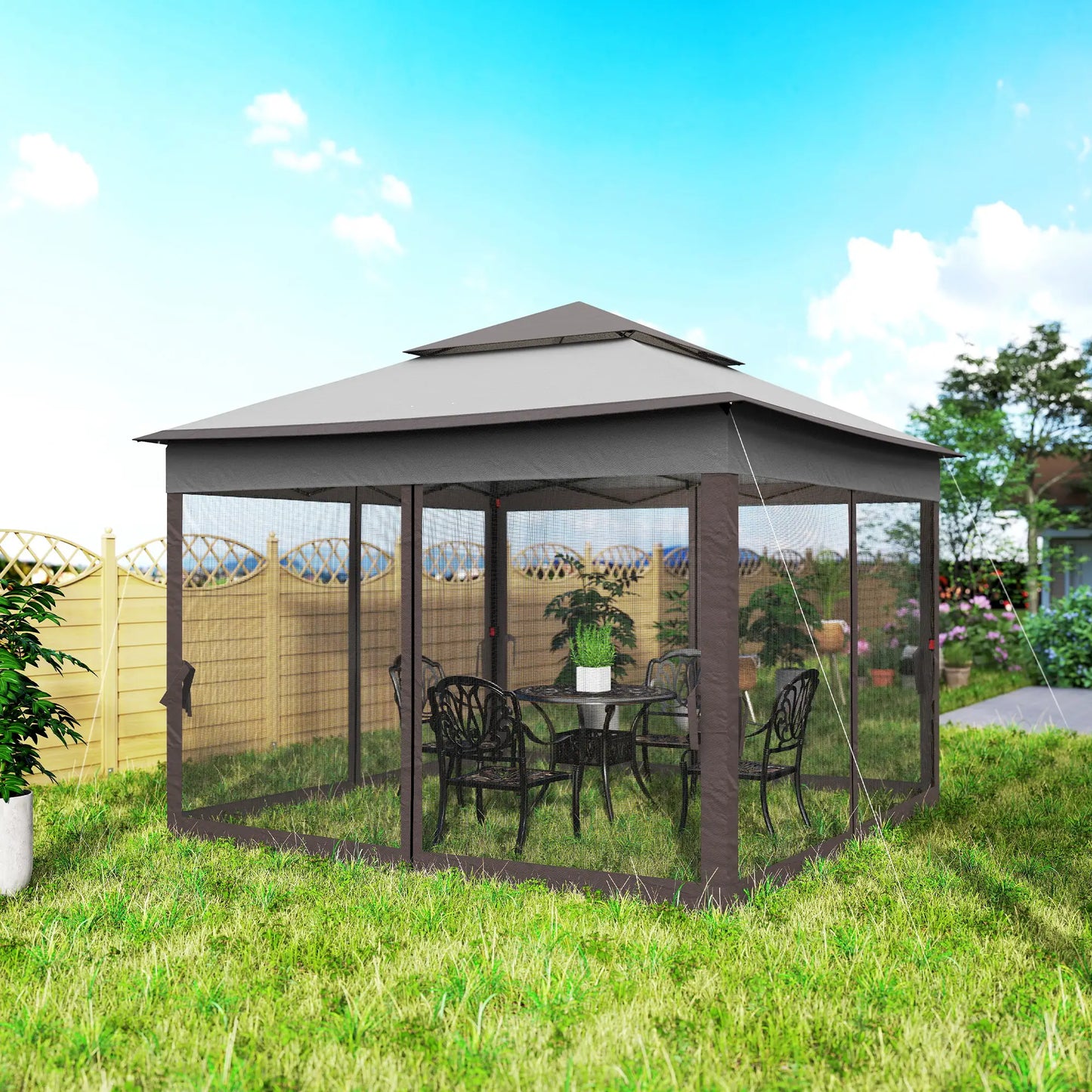11' x 11' Pop Up Canopy, 2-Tier Soft Top Shelter Tent With Netting, Mixed Grey Pop Up Canopies at Gallery Canada